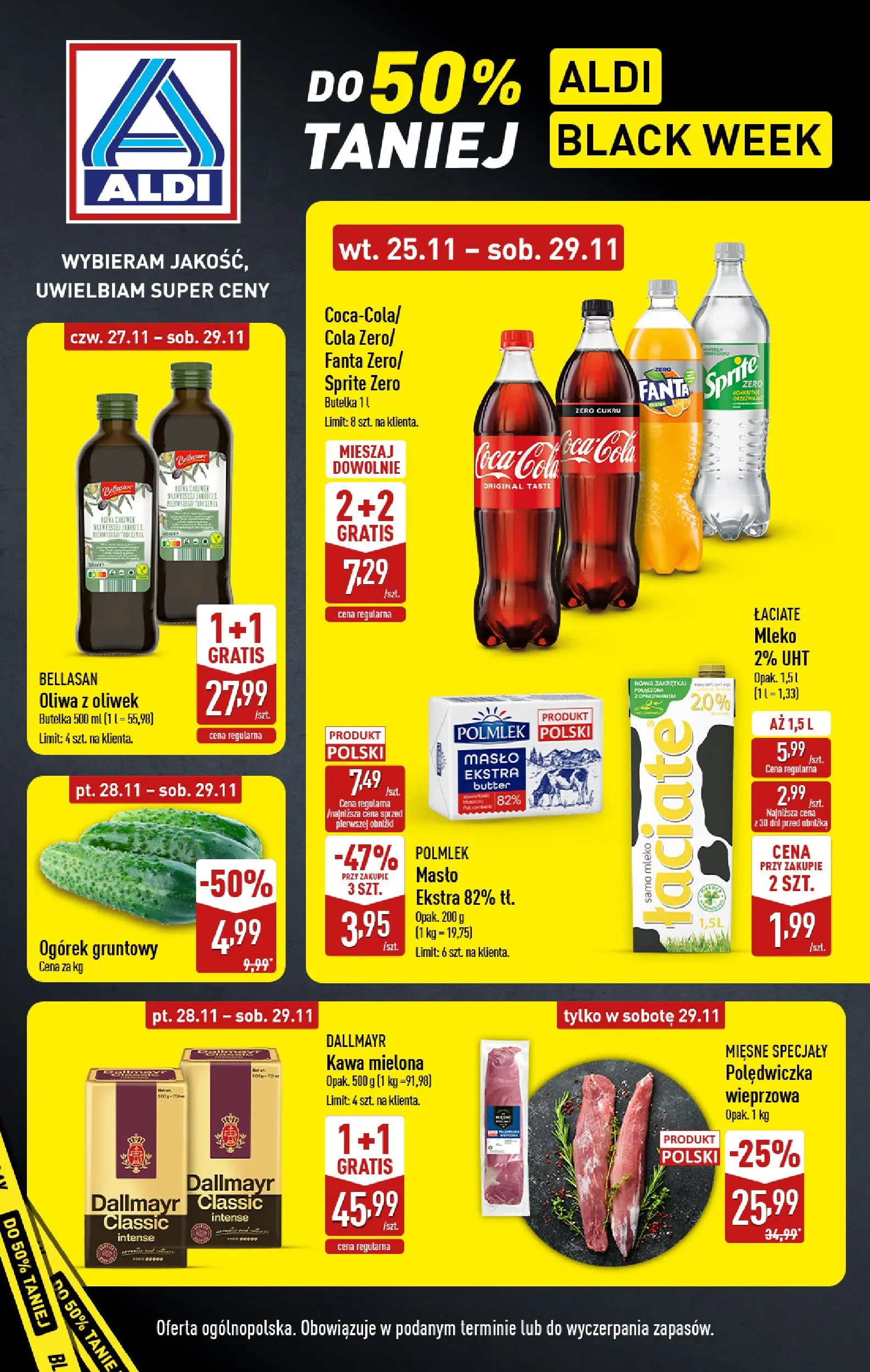 Aldi gazetka od 25.11.2025 | BLACK FRIDAY | Strona: 1 | Produkty: Sprite, Mleko, Masło, Kawa