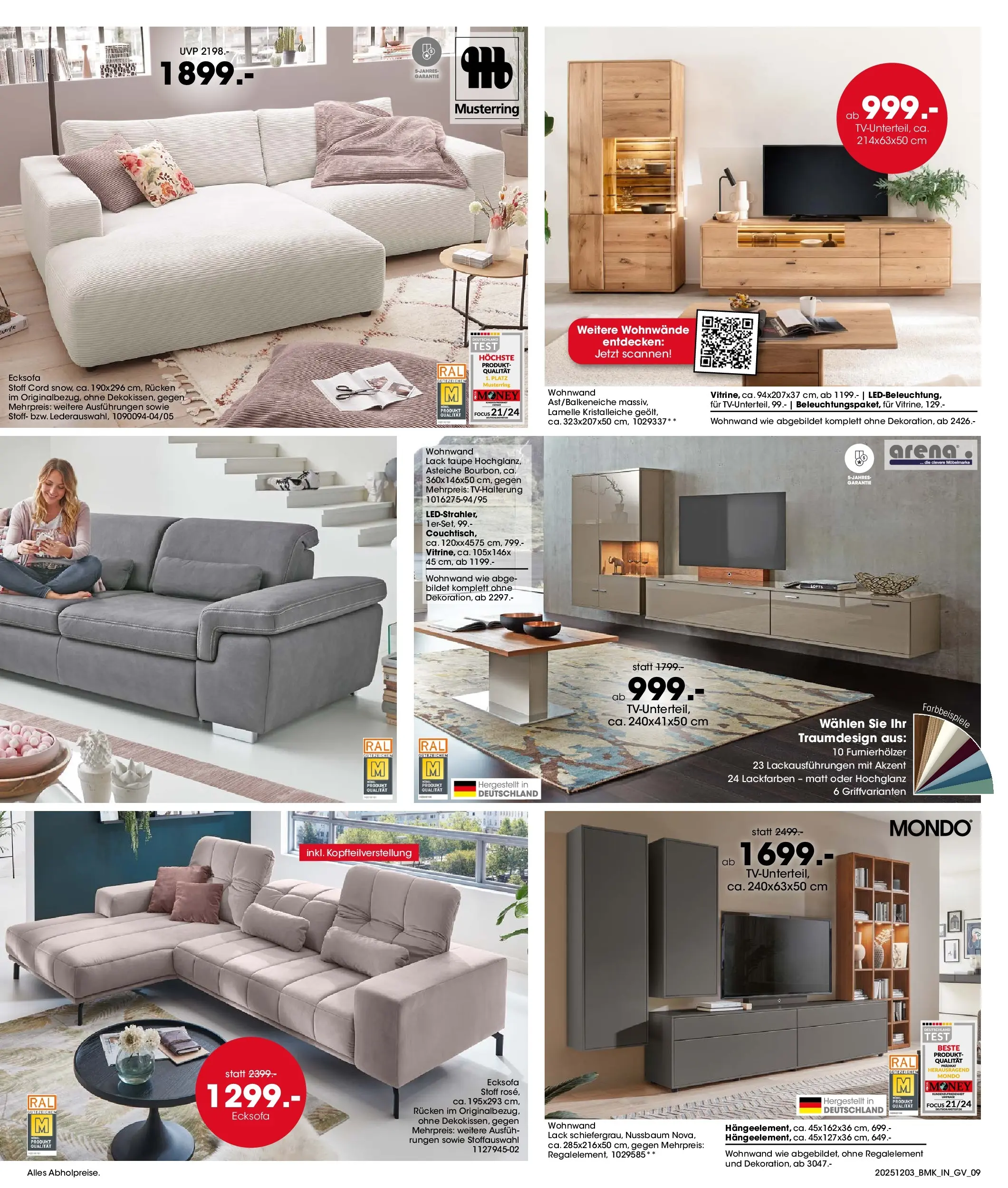 Möbel Martin Küchenmesse (ab 03.12.2025) zum Blättern | Seite: 9 | Produkte: Ecksofa, Wohnwand