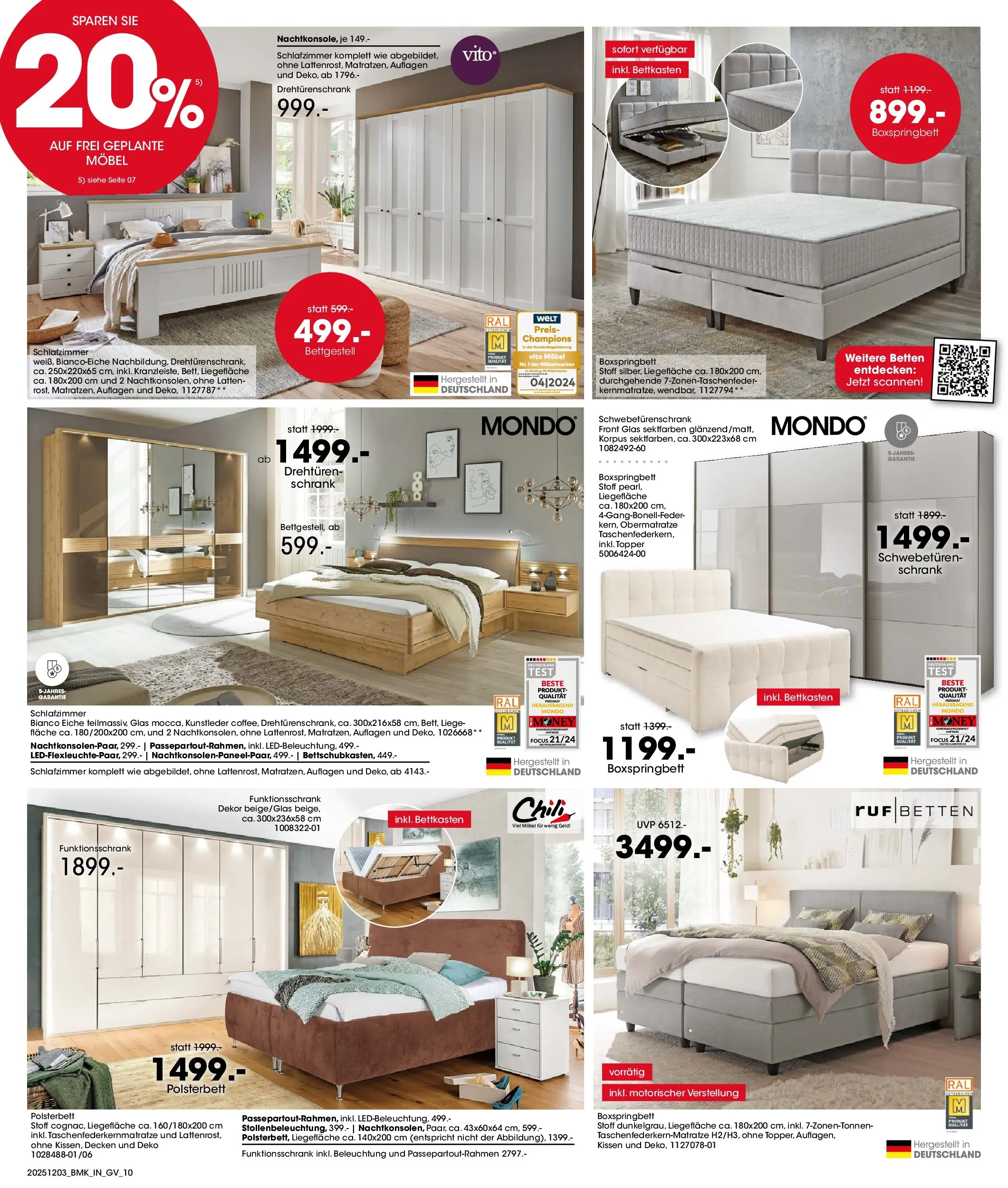 Möbel Martin Küchenmesse (ab 03.12.2025) zum Blättern | Seite: 10 | Produkte: Schwebetürenschrank, Boxspringbett, Topper, Chili