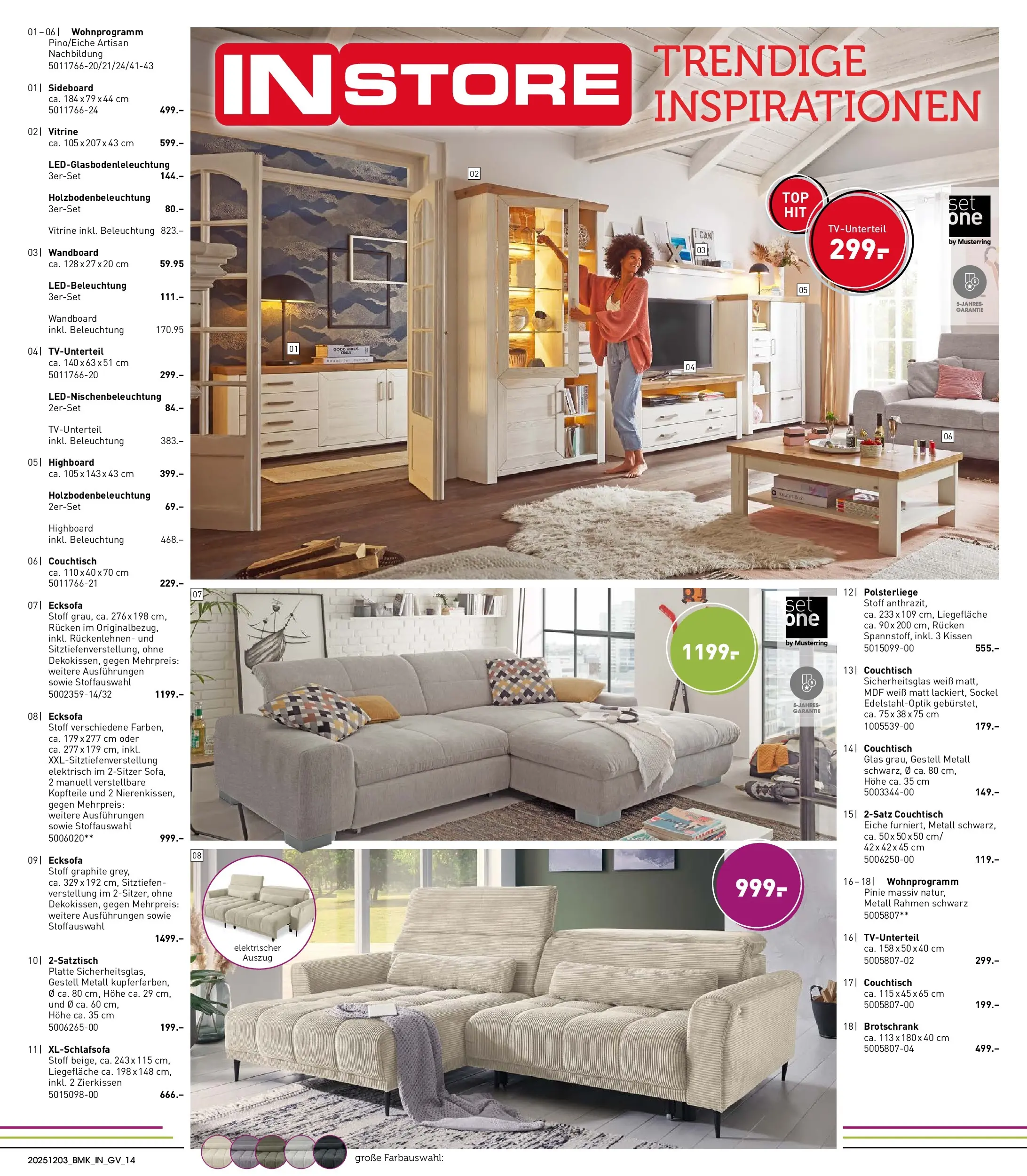Möbel Martin Küchenmesse (ab 03.12.2025) zum Blättern | Seite: 14 | Produkte: Ecksofa, HIghboard, Wandboard, Kissen