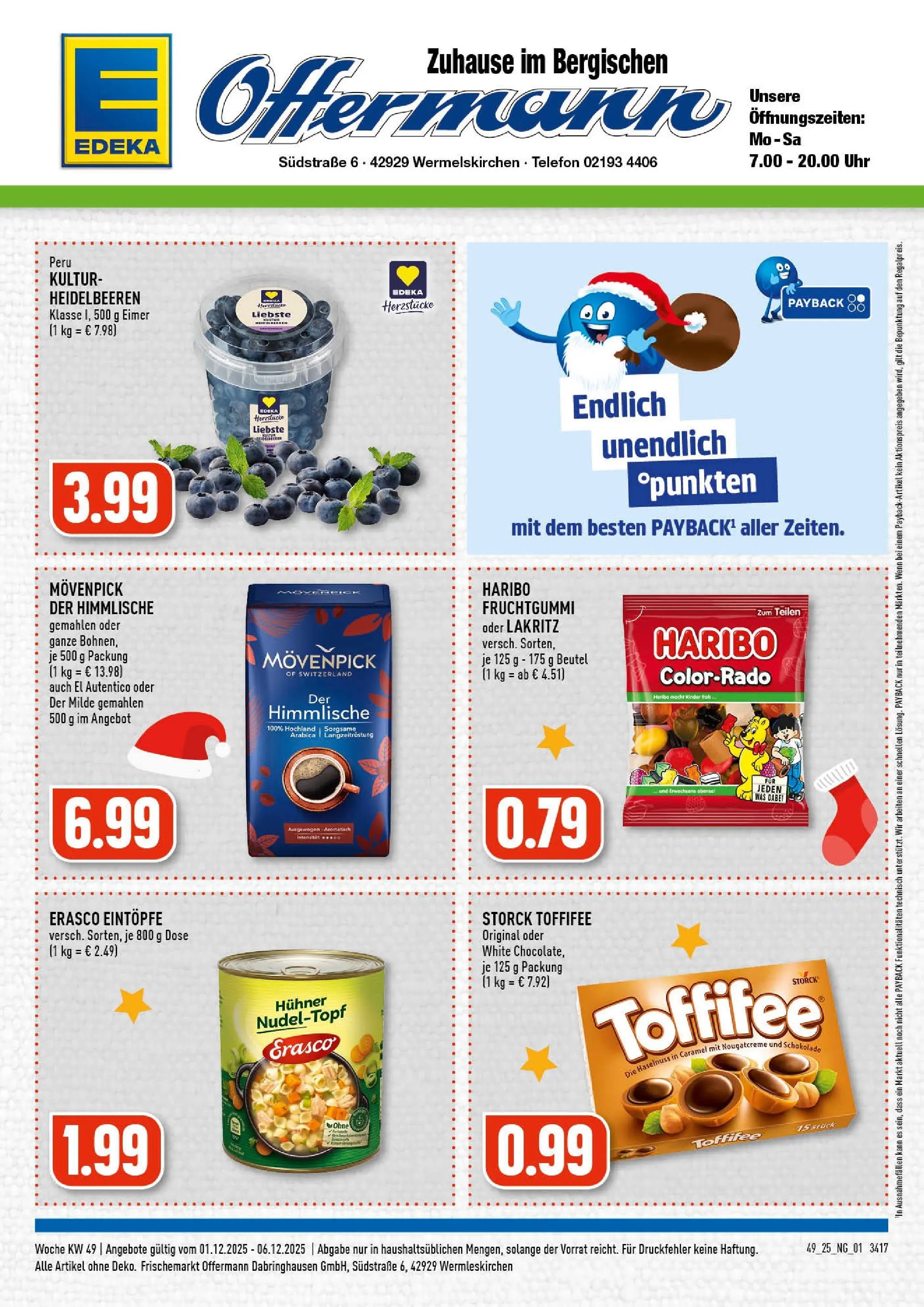 Edeka prospekt Wermelskirchen	 (ab 01.12.2025) » Angebote Online | Seite: 1 | Produkte: Haribo, Heidelbeeren, Erasco, Telefon