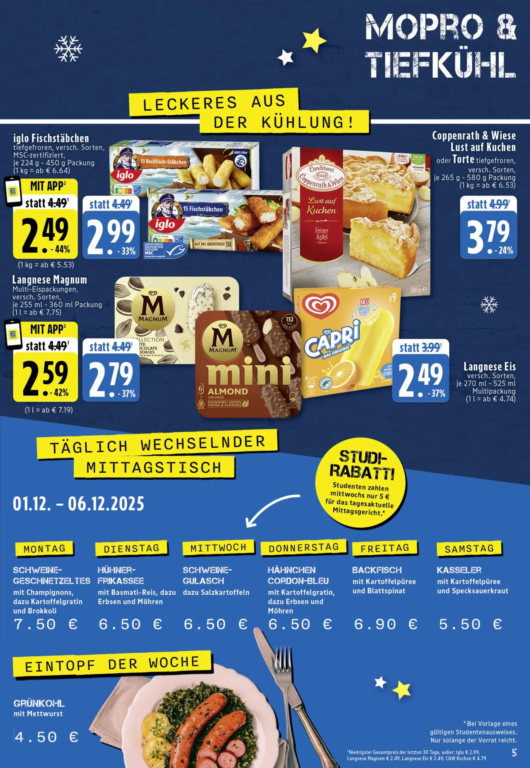 Edeka prospekt Köln	 (ab 01.12.2025) » Angebote Online | Seite: 5 | Produkte: Iglo, Äpfel, Gulasch, Erbsen