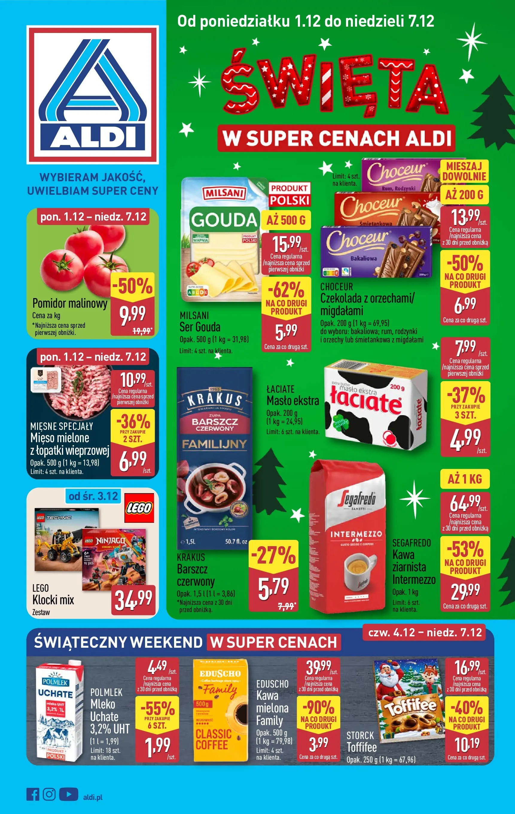 Aldi - Święta w super cenach w ALDI od 30.11.2025 - Ulotka PDF, promocje | Strona: 1 | Produkty: Pomidor malinowy, Mięso, Mięso mielone, Rodzynki