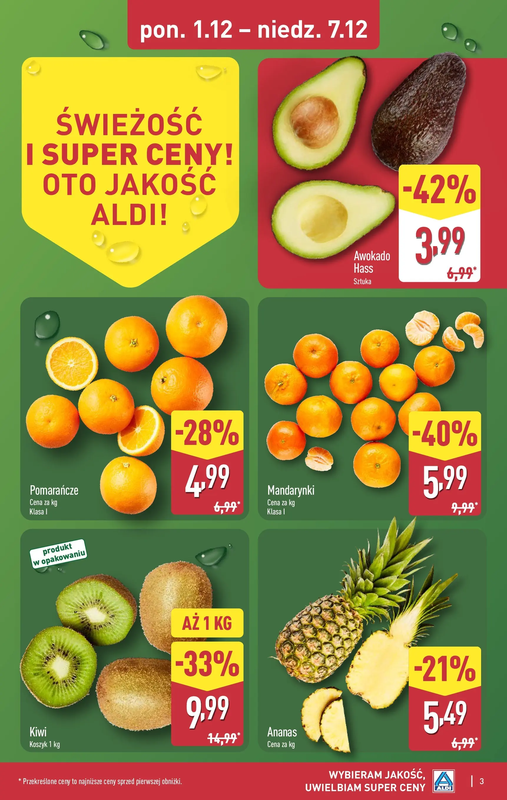 Aldi - Święta w super cenach w ALDI od 30.11.2025 - Ulotka PDF, promocje | Strona: 3 | Produkty: Pomarańcze, Kiwi, Mandarynki, Awokado