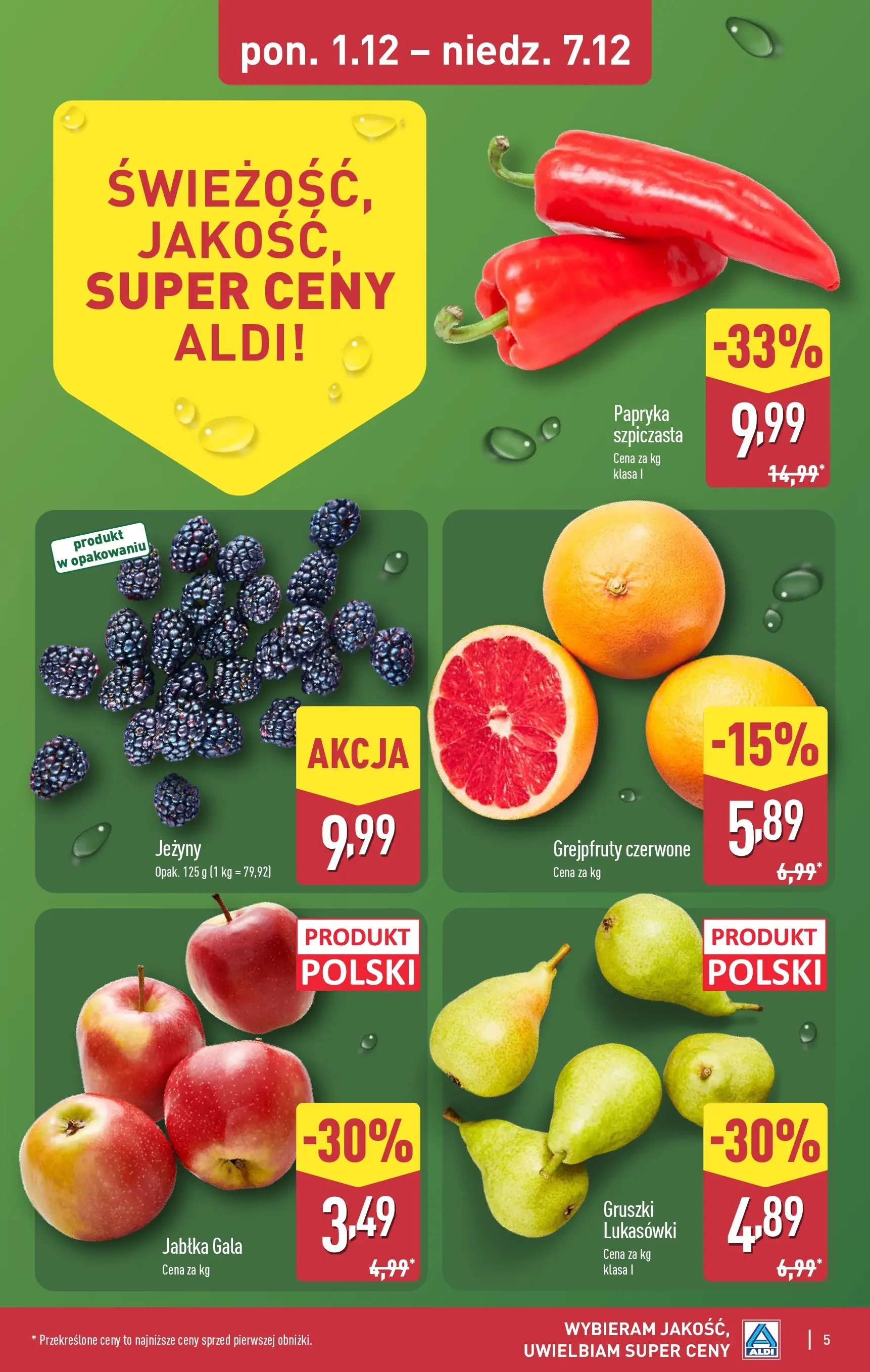 Aldi - Święta w super cenach w ALDI od 30.11.2025 - Ulotka PDF, promocje | Strona: 5 | Produkty: Papryka, Jeżyny, Jabłka