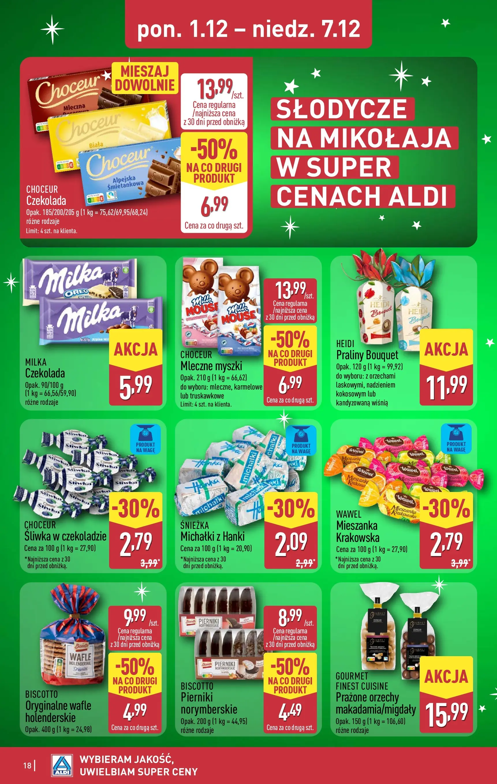 Aldi - Święta w super cenach w ALDI od 30.11.2025 - Ulotka PDF, promocje | Strona: 18 | Produkty: Słodycze, Pierniki, Wafle, Praliny