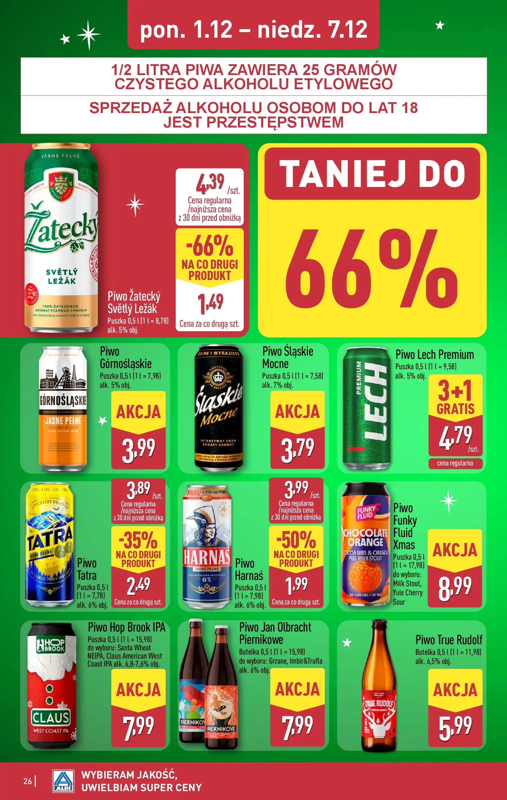 Aldi - Święta w super cenach w ALDI od 30.11.2025 - Ulotka PDF, promocje | Strona: 26 | Produkty: Leżak, Harnaś, Piwo