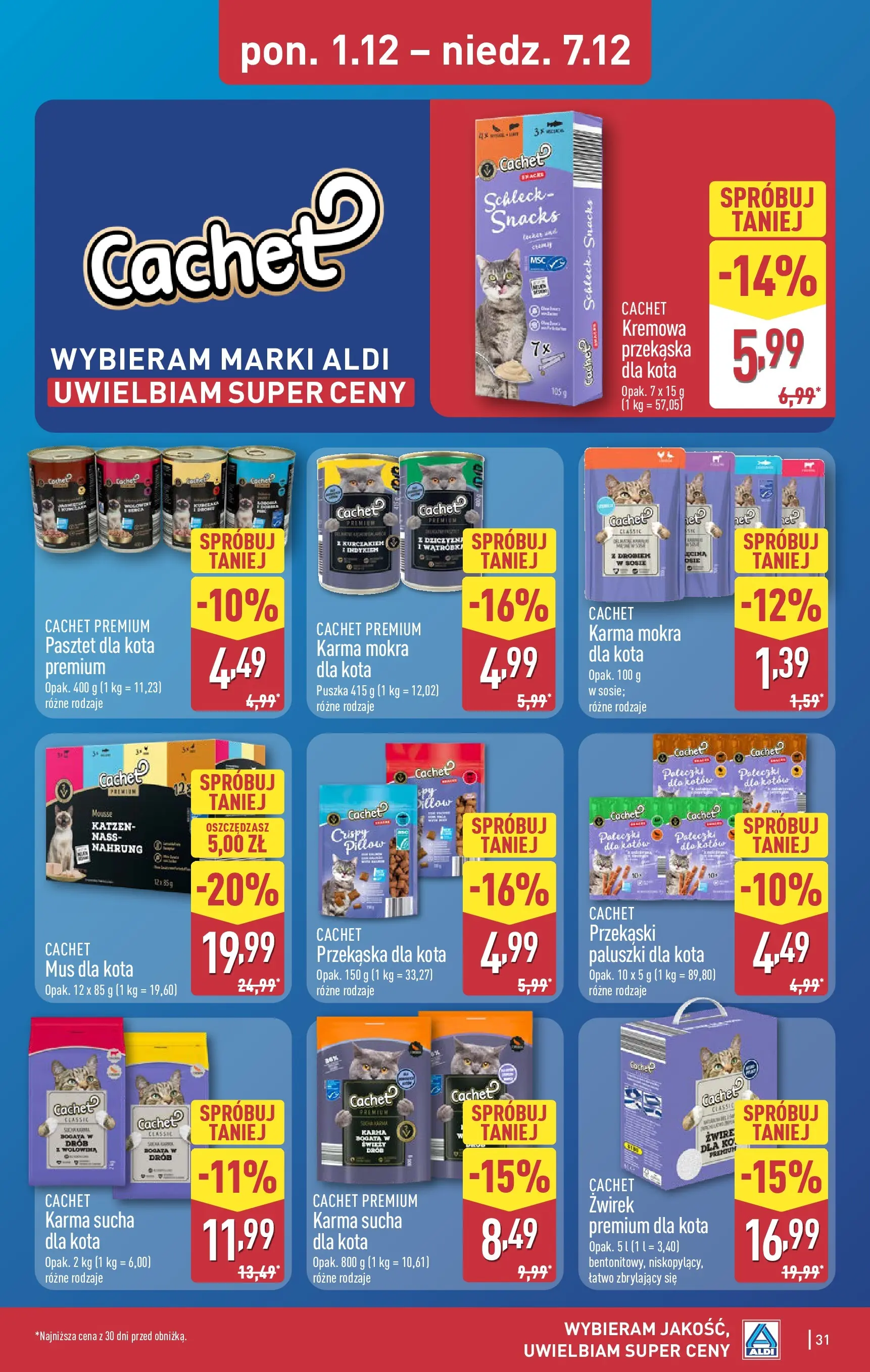 Aldi - Święta w super cenach w ALDI od 30.11.2025 - Ulotka PDF, promocje | Strona: 31 | Produkty: Żwirek dla kota, Paluszki