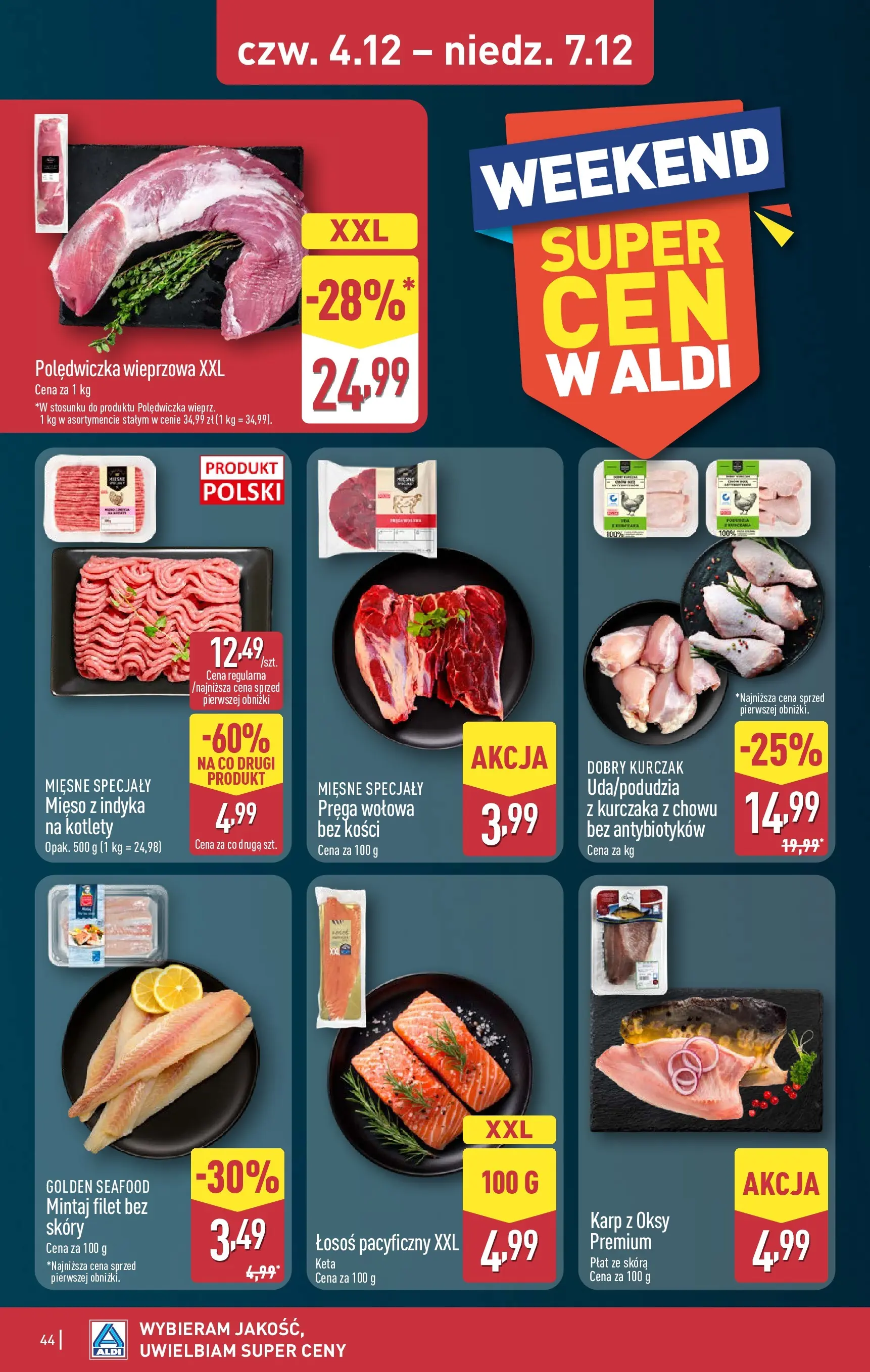 Aldi - Święta w super cenach w ALDI od 30.11.2025 - Ulotka PDF, promocje | Strona: 44 | Produkty: Kurczak, Mintaj, Łosoś, Kotlety