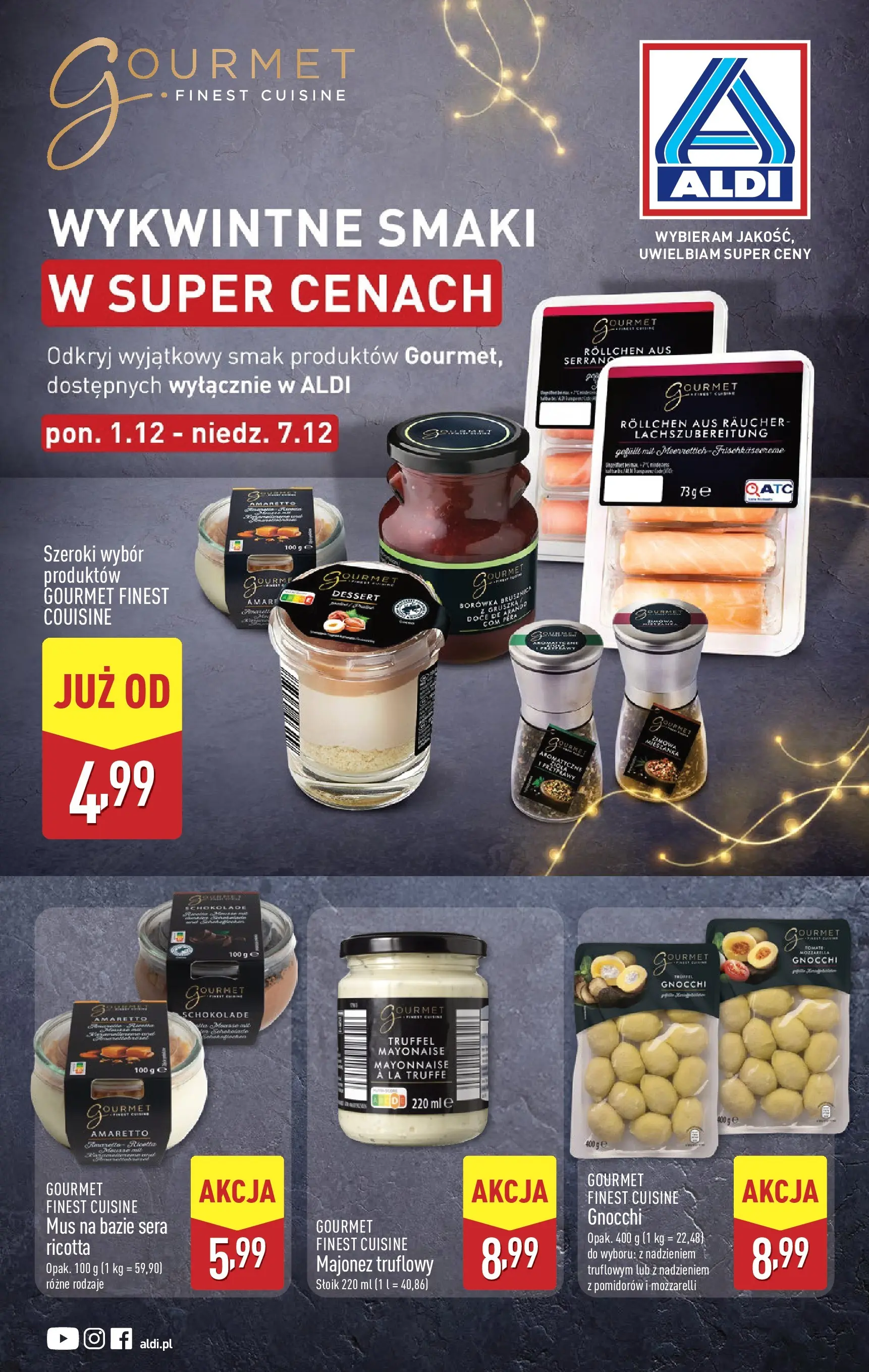 Aldi Gazetka - Wykwintne smaki od 01.12.2025 - Ulotka PDF, promocje | Strona: 1 | Produkty: Gnocchi, Amaretto, Ricotta, Majonez