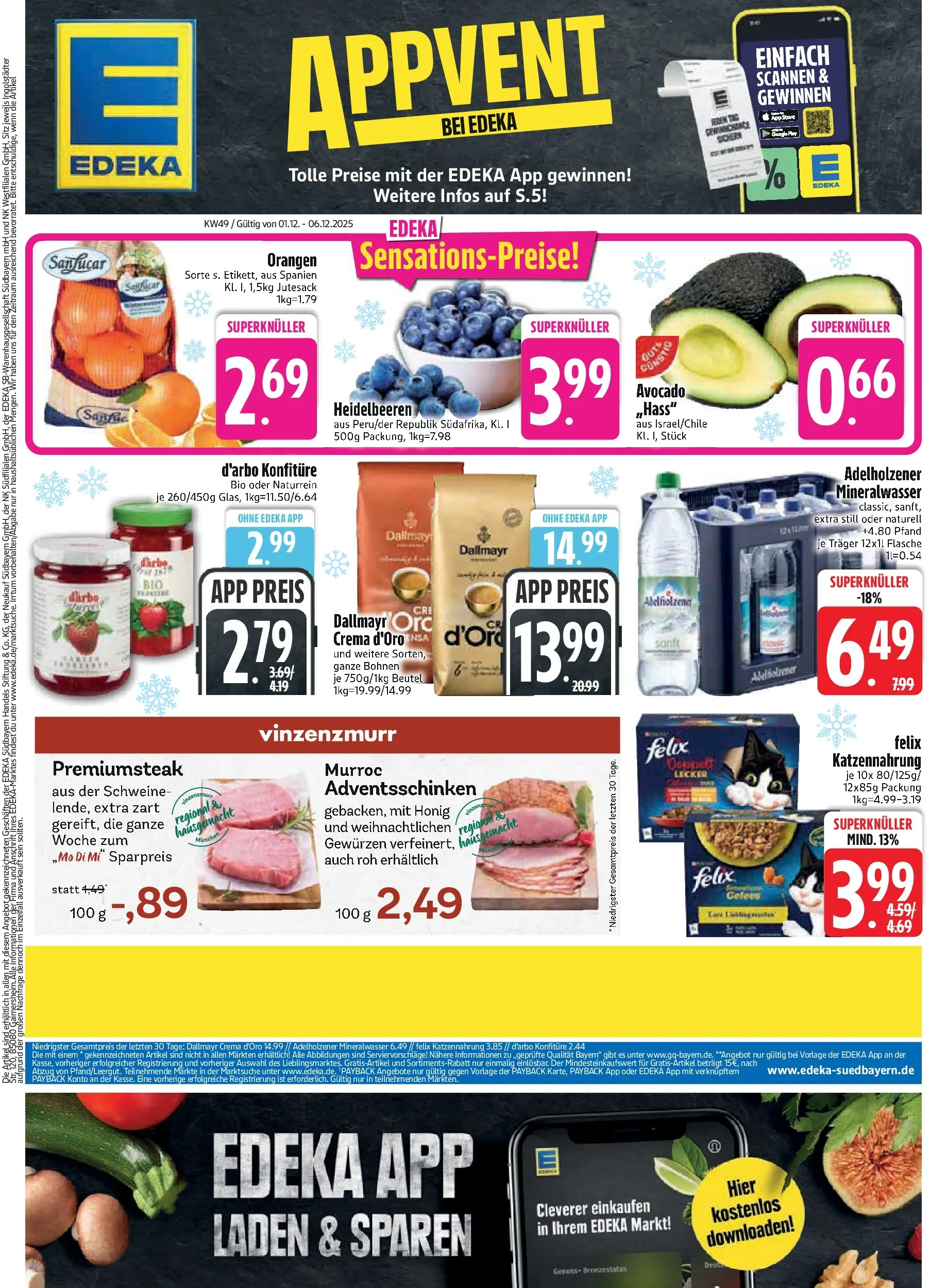 Edeka prospekt München	 (ab 01.12.2025) » Angebote Online | Seite: 3 | Produkte: Adelholzener, Mineralwasser, Avocado, Steak