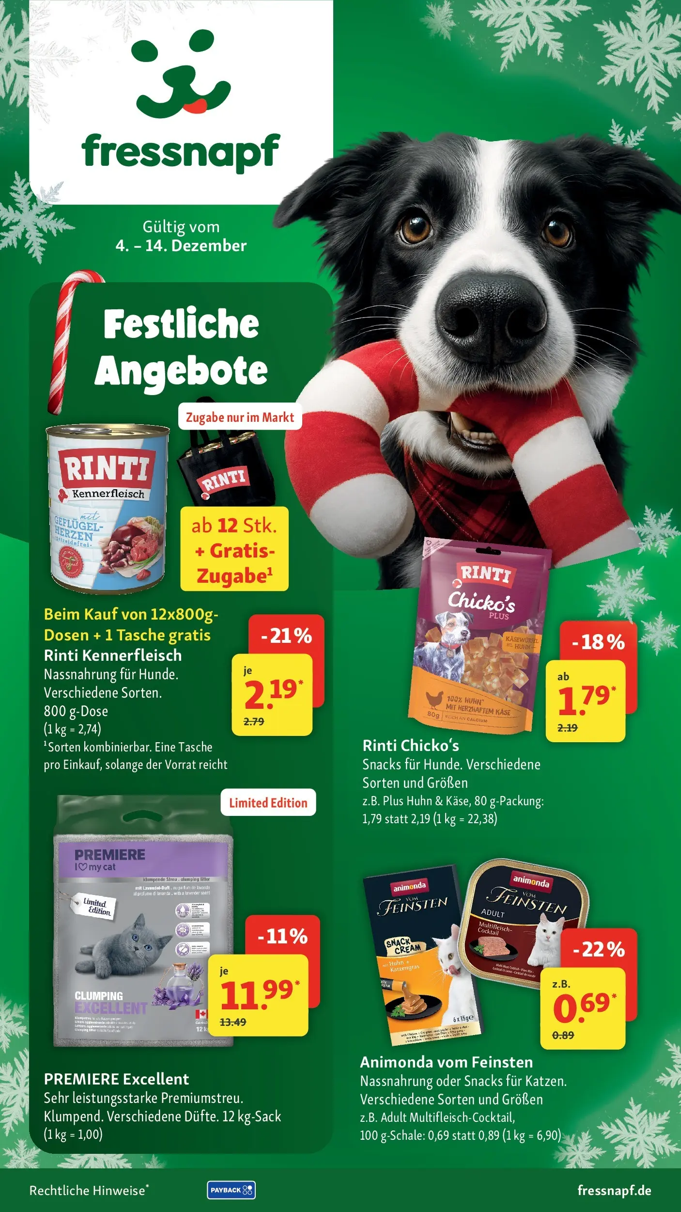 Fressnapf - Fressnapf: Festliche Angebote (ab 03.12.2025) zum Blättern | Seite: 1 | Produkte: Tasche, Käse