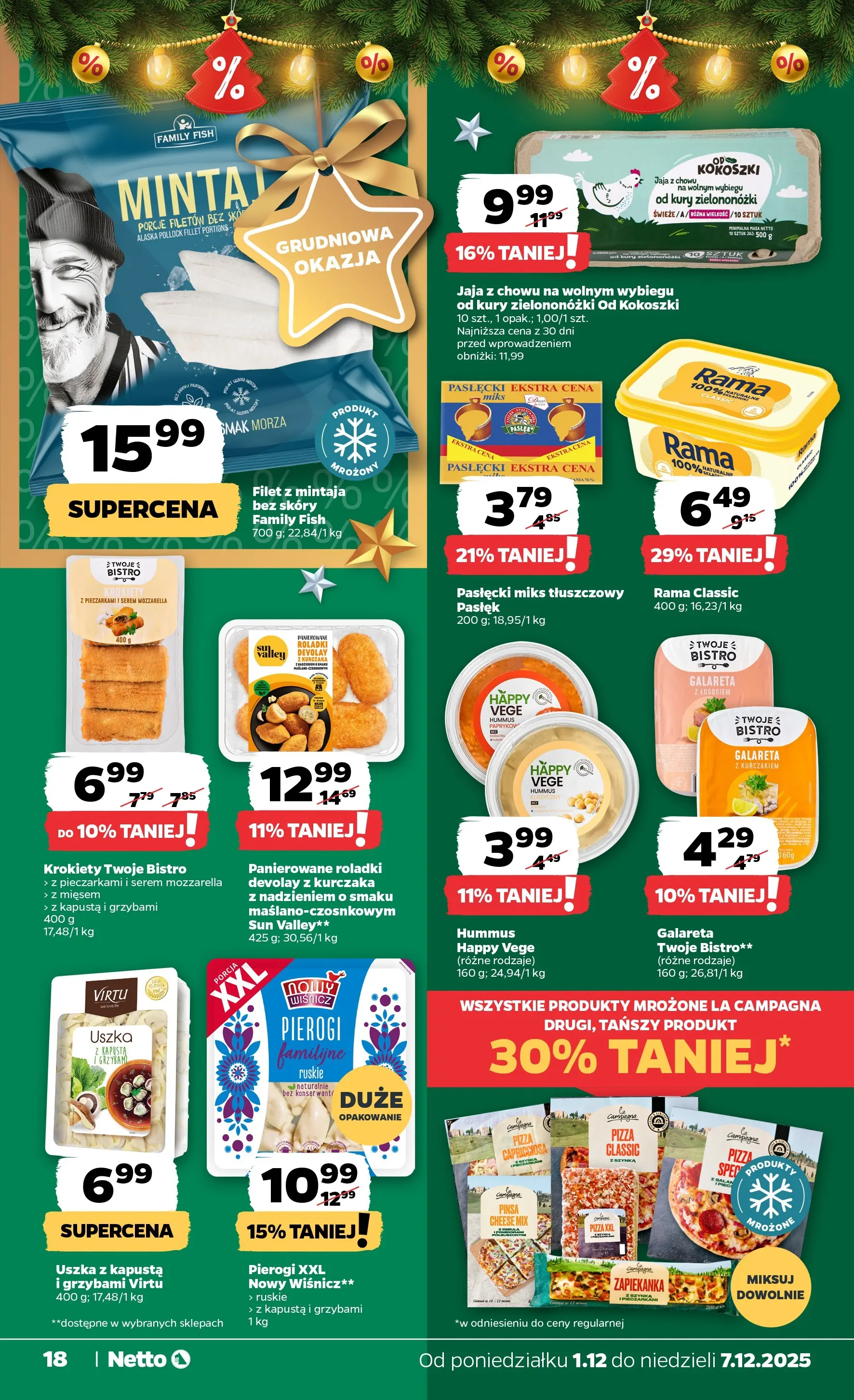 Netto - NETTO T49A ważne do 7.12 od 30.11.2025 - Aktualne promocje | Strona: 18 | Produkty: Pierogi, Szynka, Pizza, Mozzarella