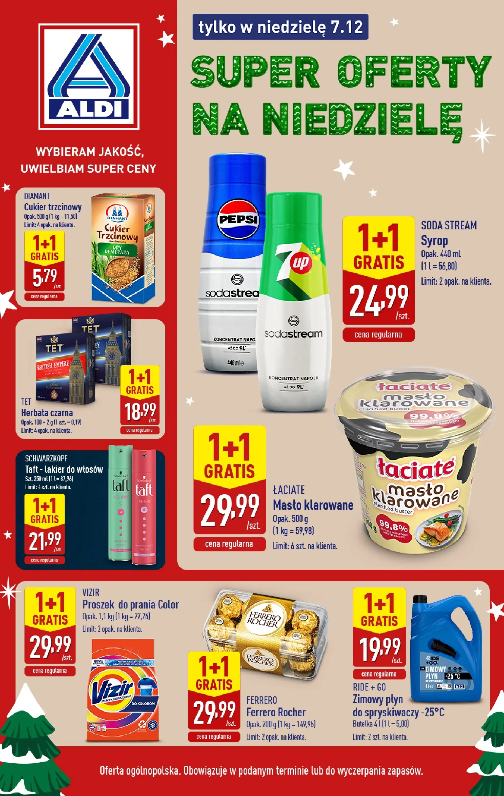 Aldi - Super oferty na niedzielę w ALDI od 06.12.2025 - Ulotka PDF, promocje | Strona: 1 | Produkty: Syrop, Masło klarowane, Proszek do prania, Ferrero rocher