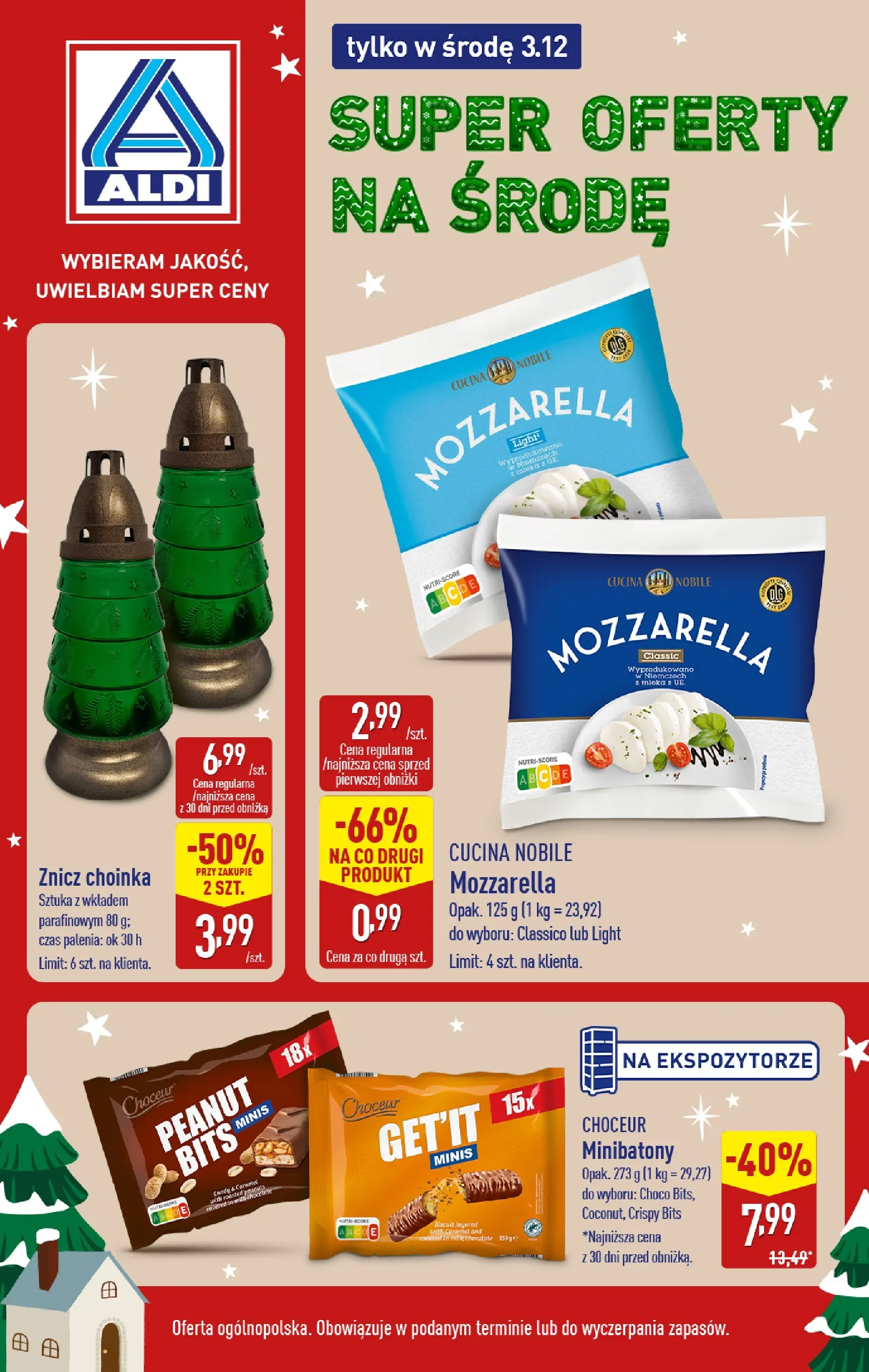 Aldi Gazetka - Tylko w środę od 03.12.2025 - Ulotka PDF, promocje | Strona: 1 | Produkty: Choinka, Mleka, Mozzarella