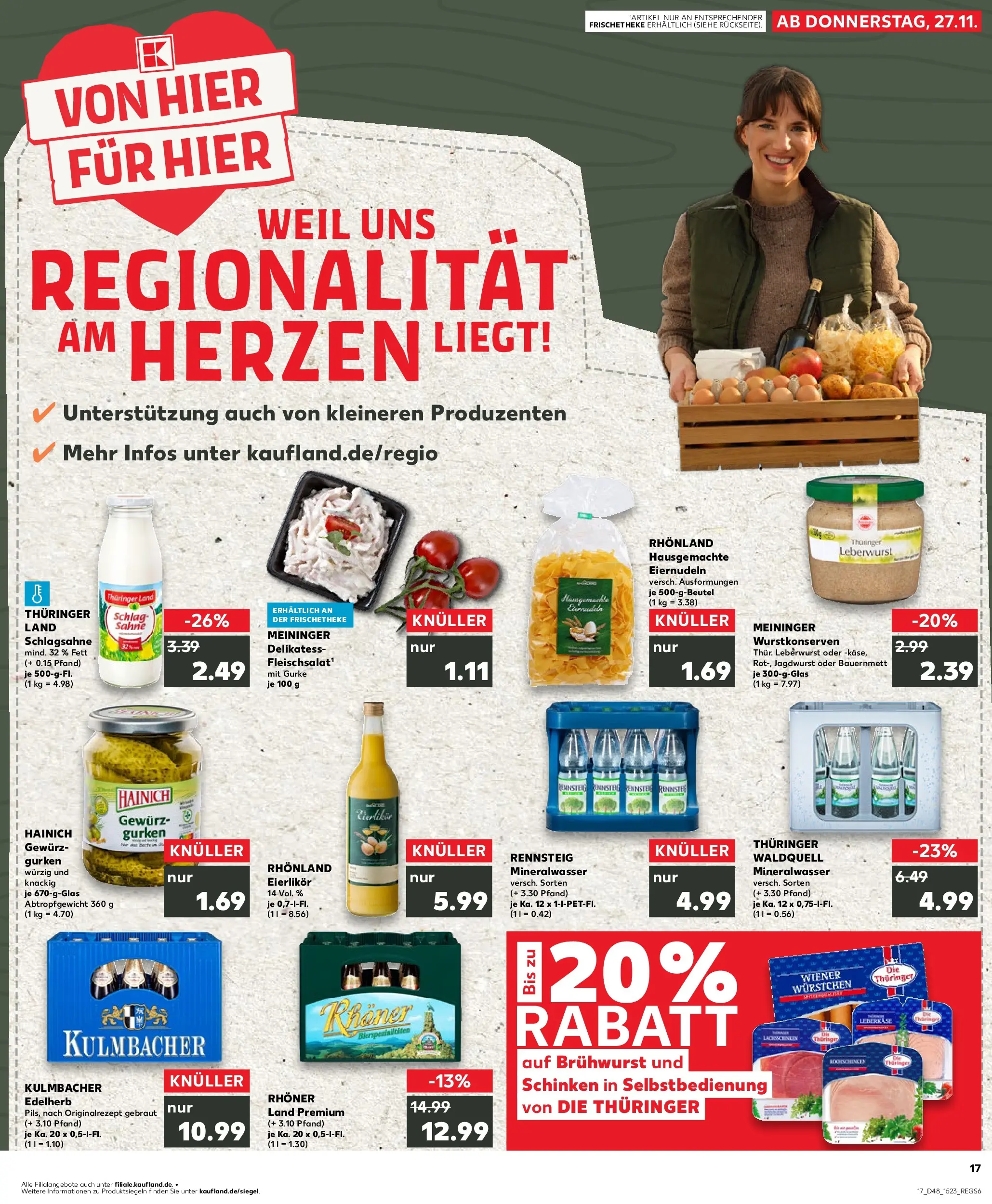 Prospekt Kaufland ab 30.11.2025 » Angebote Online zum Blättern | Seite: 17 | Produkte: Schlagsahne, Mineralwasser, Sahne, Gurken