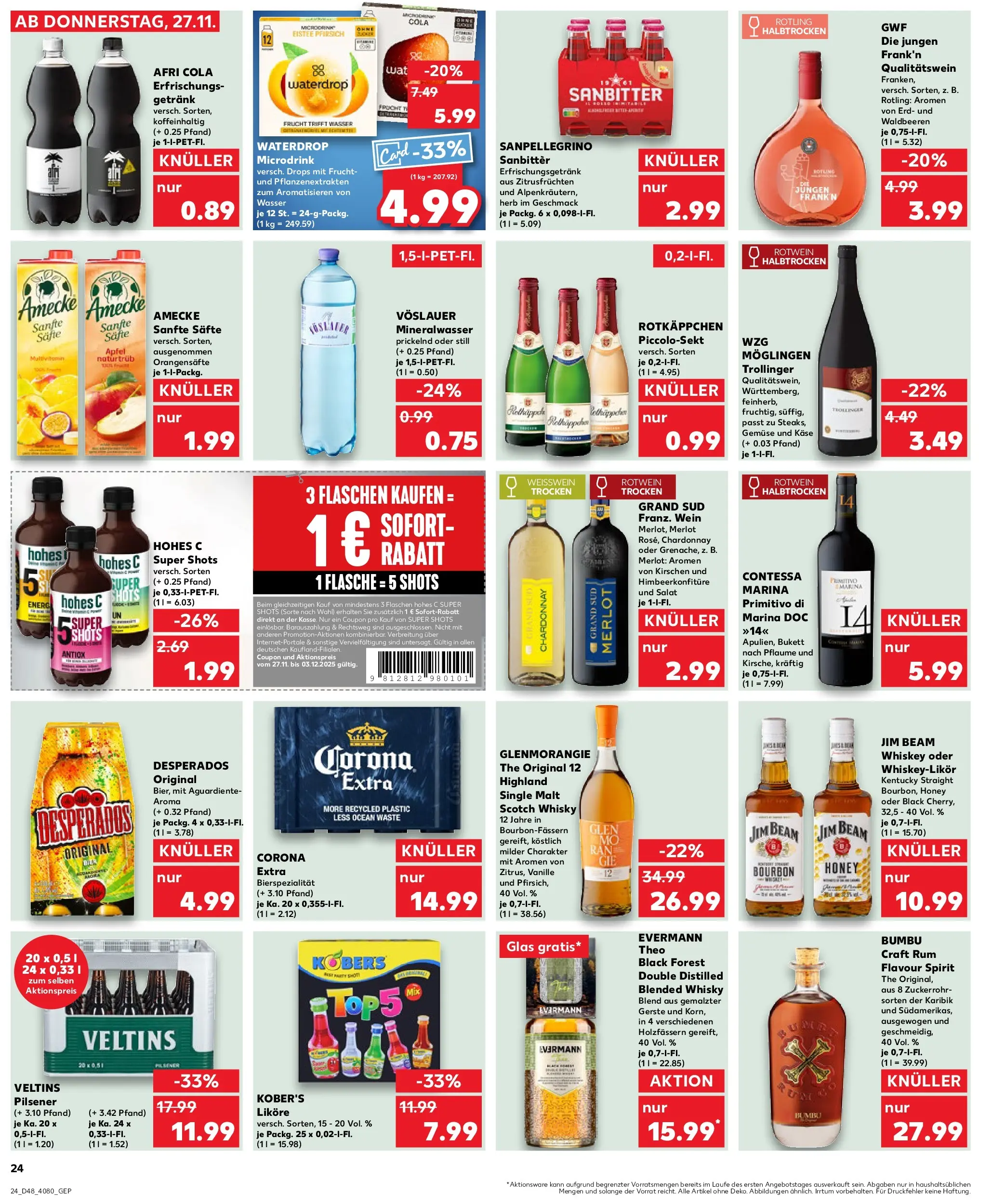 Prospekt Kaufland ab 30.11.2025 » Angebote Online zum Blättern | Seite: 24 | Produkte: Cola, Rotwein halbtrocken, Merlot, Grand sud