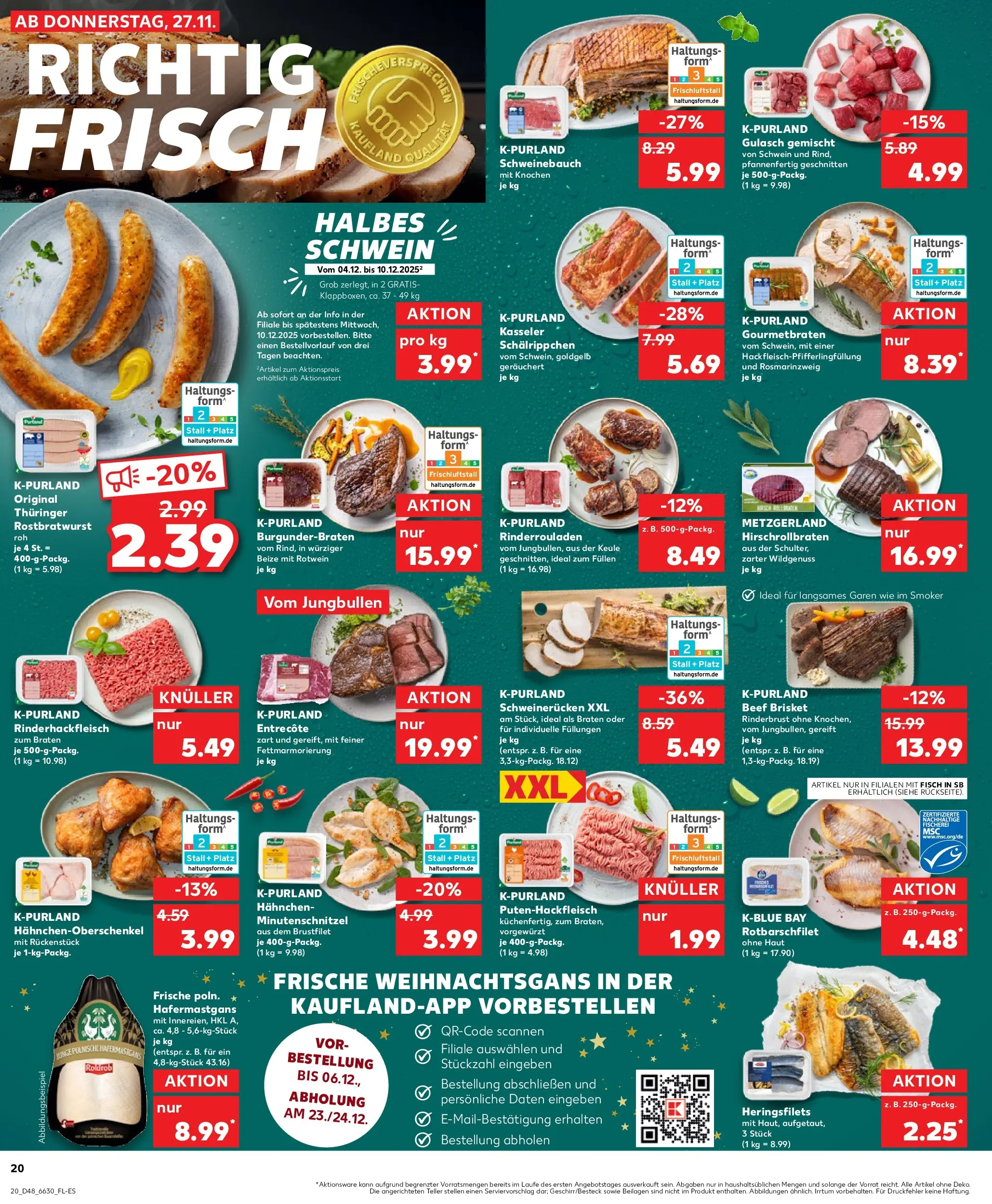 Prospekt Kaufland ab 30.11.2025 » Angebote Online zum Blättern | Seite: 20 | Produkte: Hahnchen, Rotwein, Schweinebauch, Steak