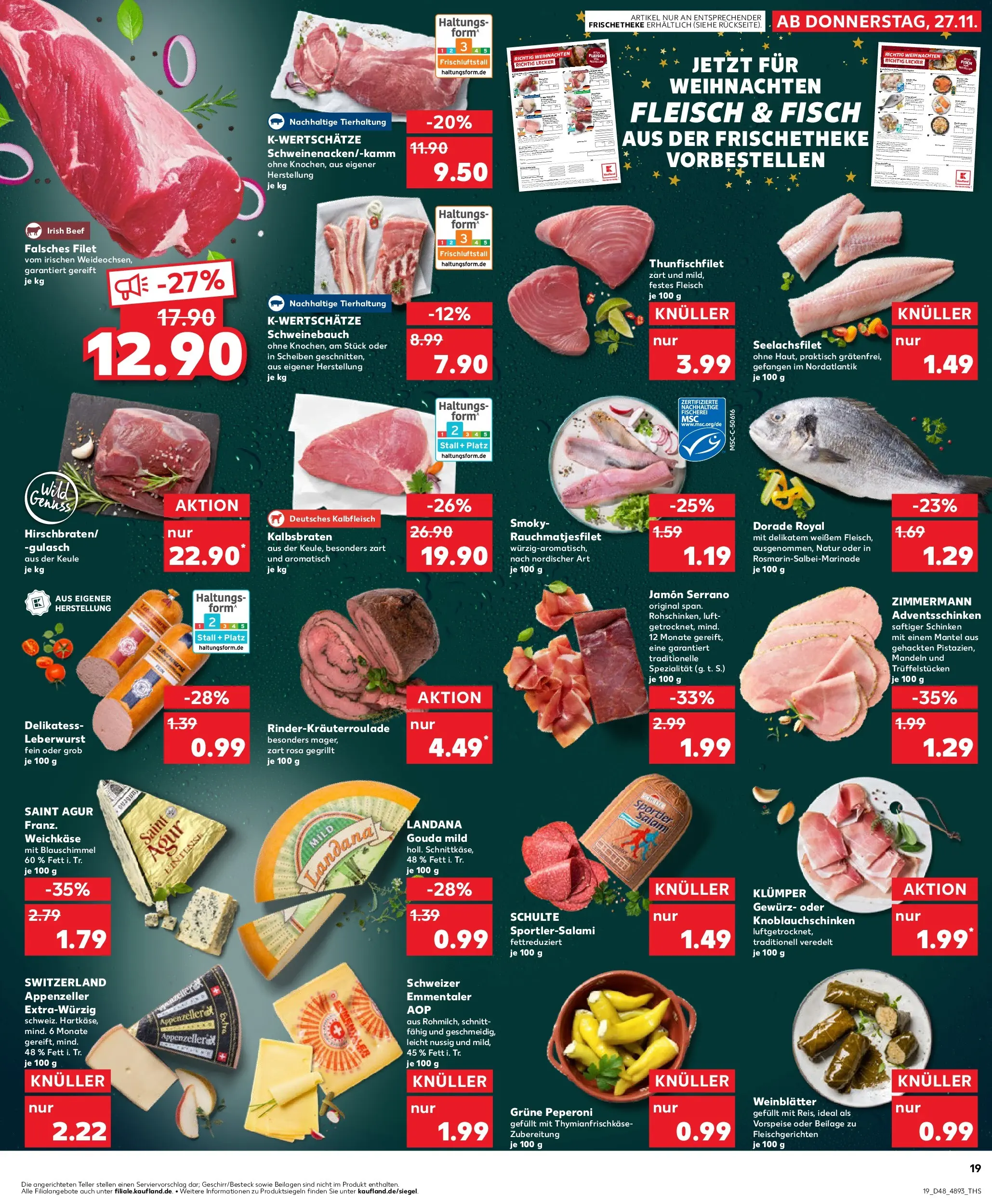 Prospekt Kaufland ab 30.11.2025 » Angebote Online zum Blättern | Seite: 19 | Produkte: Dorade, Mandeln, Salami, Fleisch