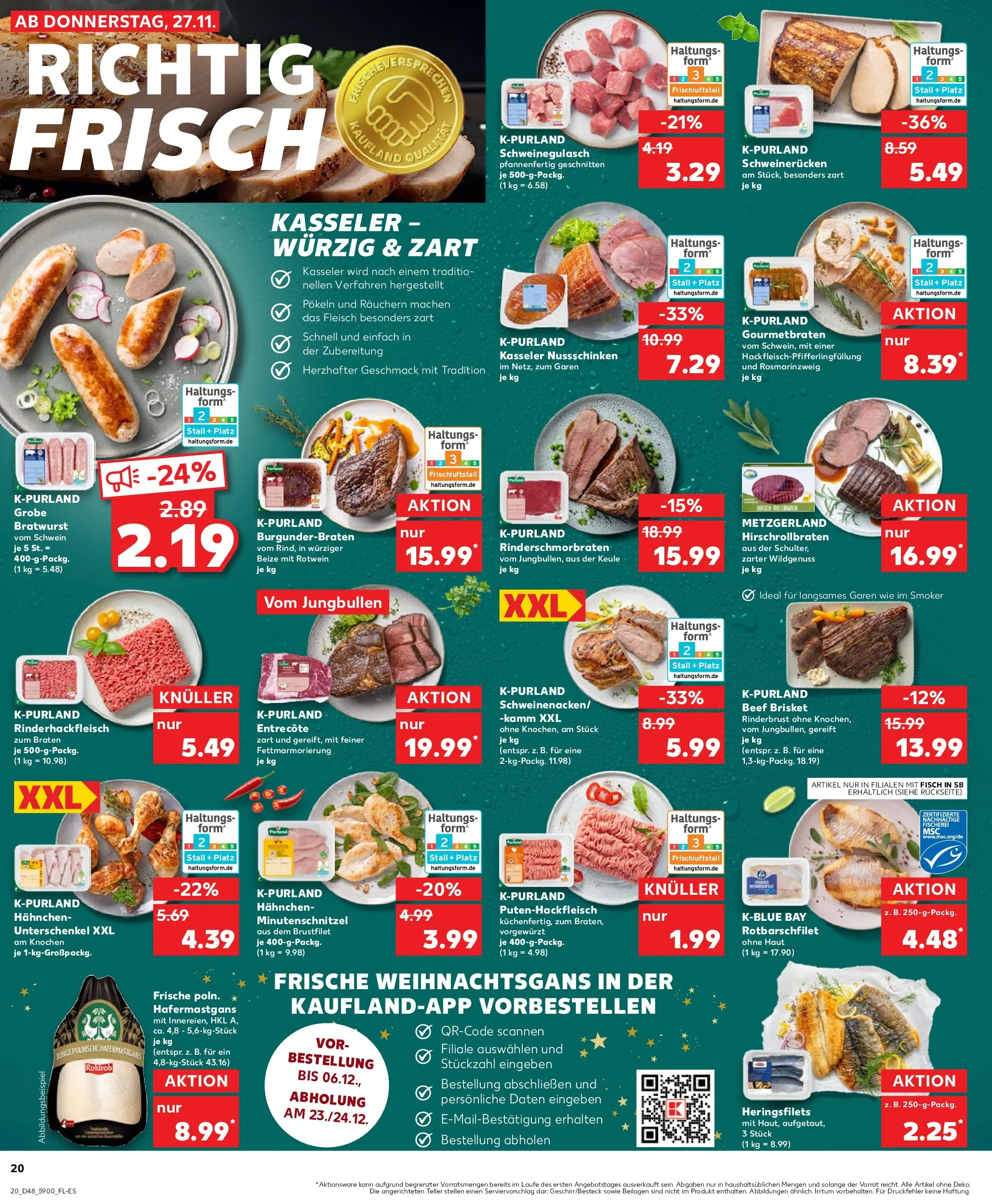 Prospekt Kaufland ab 30.11.2025 » Angebote Online zum Blättern | Seite: 20 | Produkte: Hahnchen, Rotwein, Steak, Fleisch