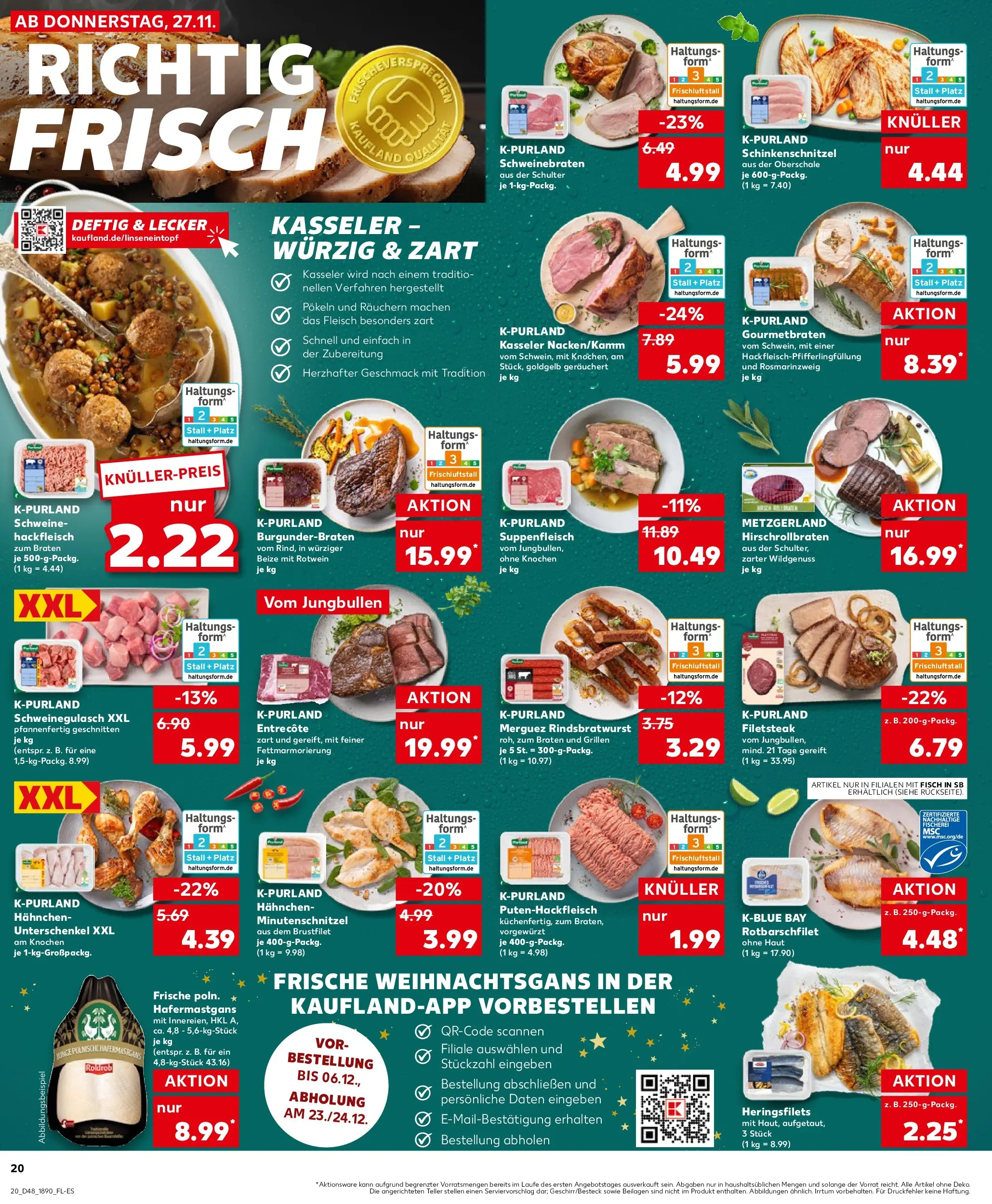 Prospekt Kaufland ab 30.11.2025 » Angebote Online zum Blättern | Seite: 20 | Produkte: Schweinegulasch, Rotwein, Fleisch, Hackfleisch