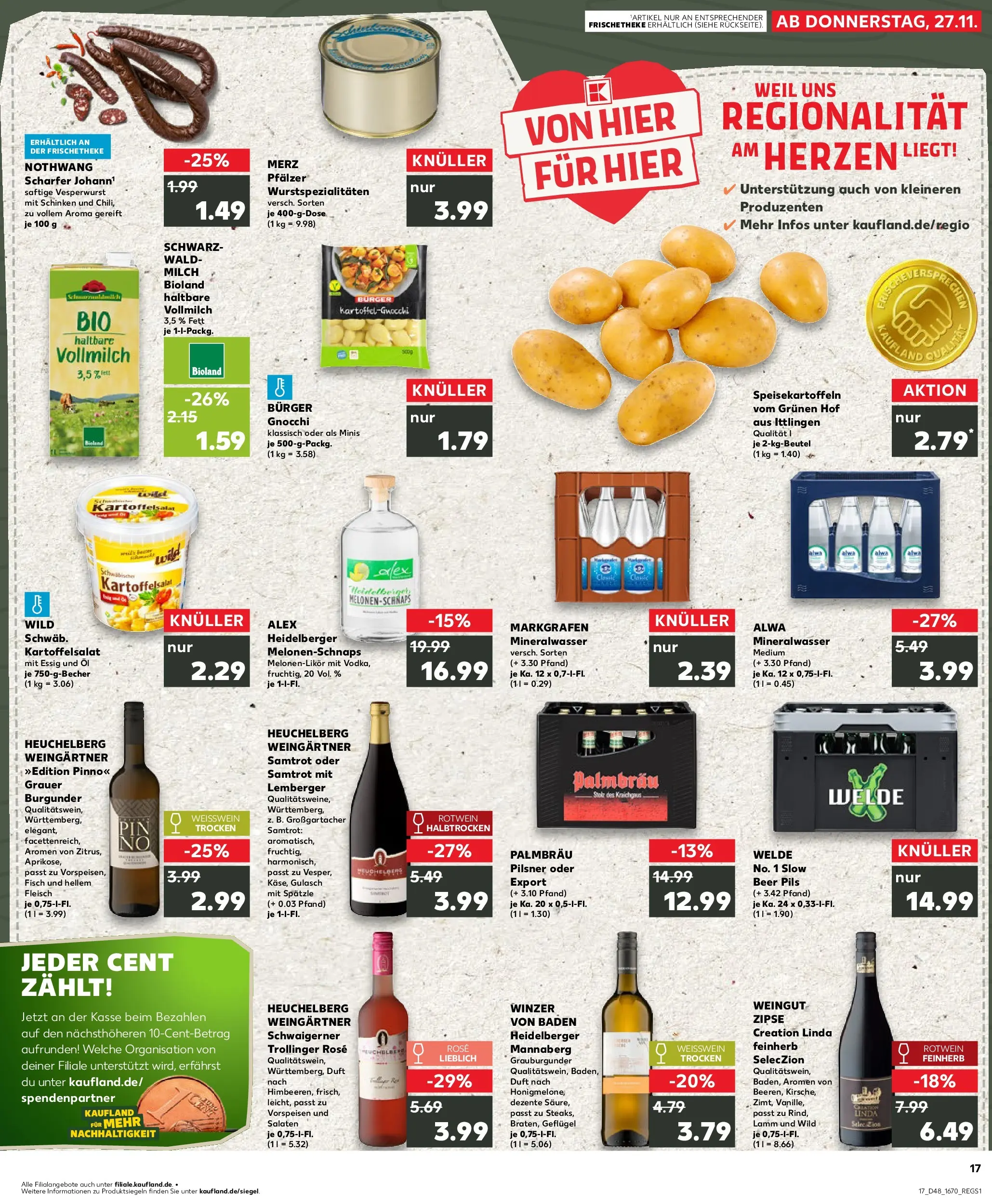 Prospekt Kaufland ab 30.11.2025 » Angebote Online zum Blättern | Seite: 17 | Produkte: Rotwein, Mineralwasser, Gulasch, Schinken