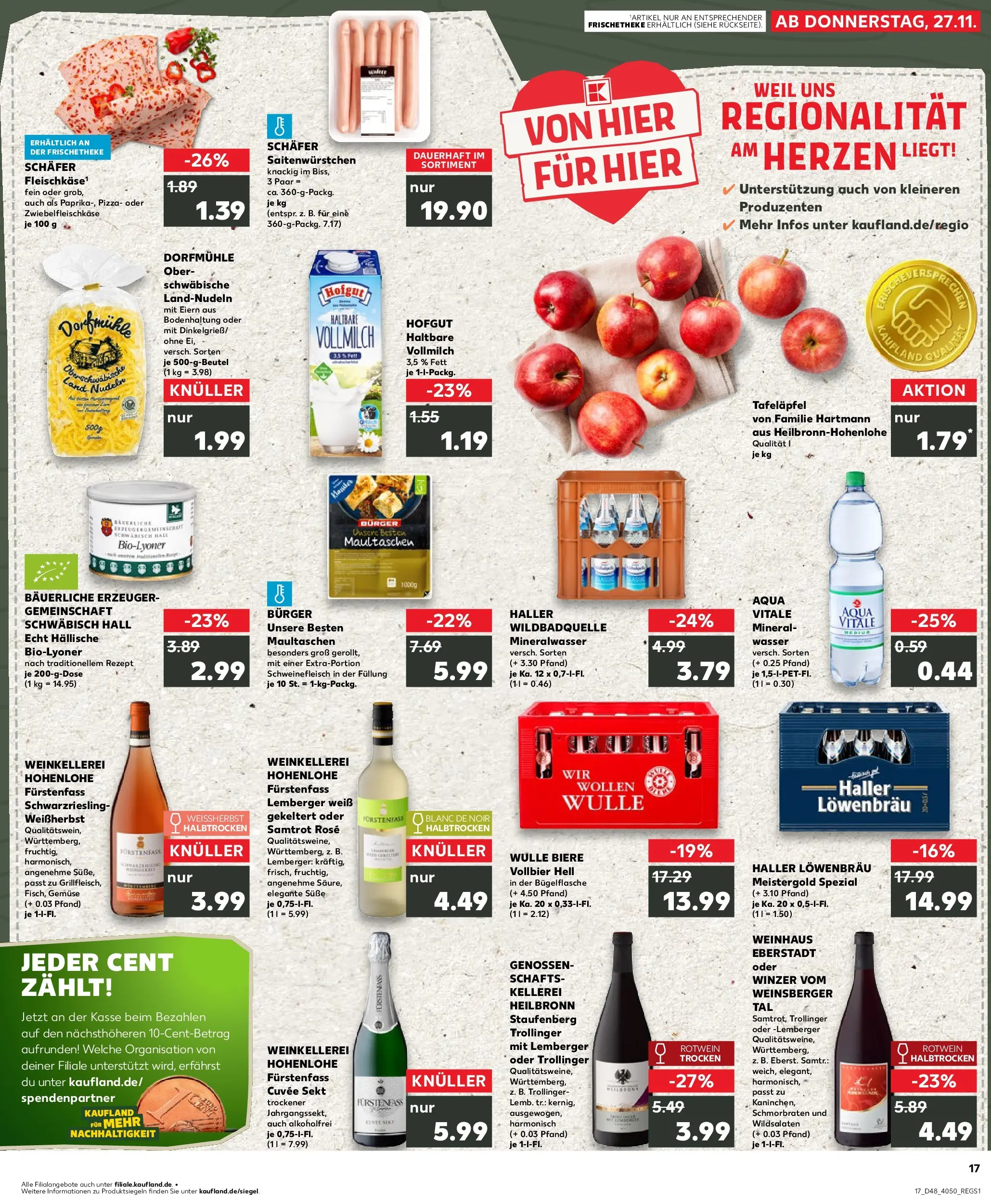 Prospekt Kaufland ab 30.11.2025 » Angebote Online zum Blättern | Seite: 17 | Produkte: Sekt, Wasser, Gemüse, Pasta