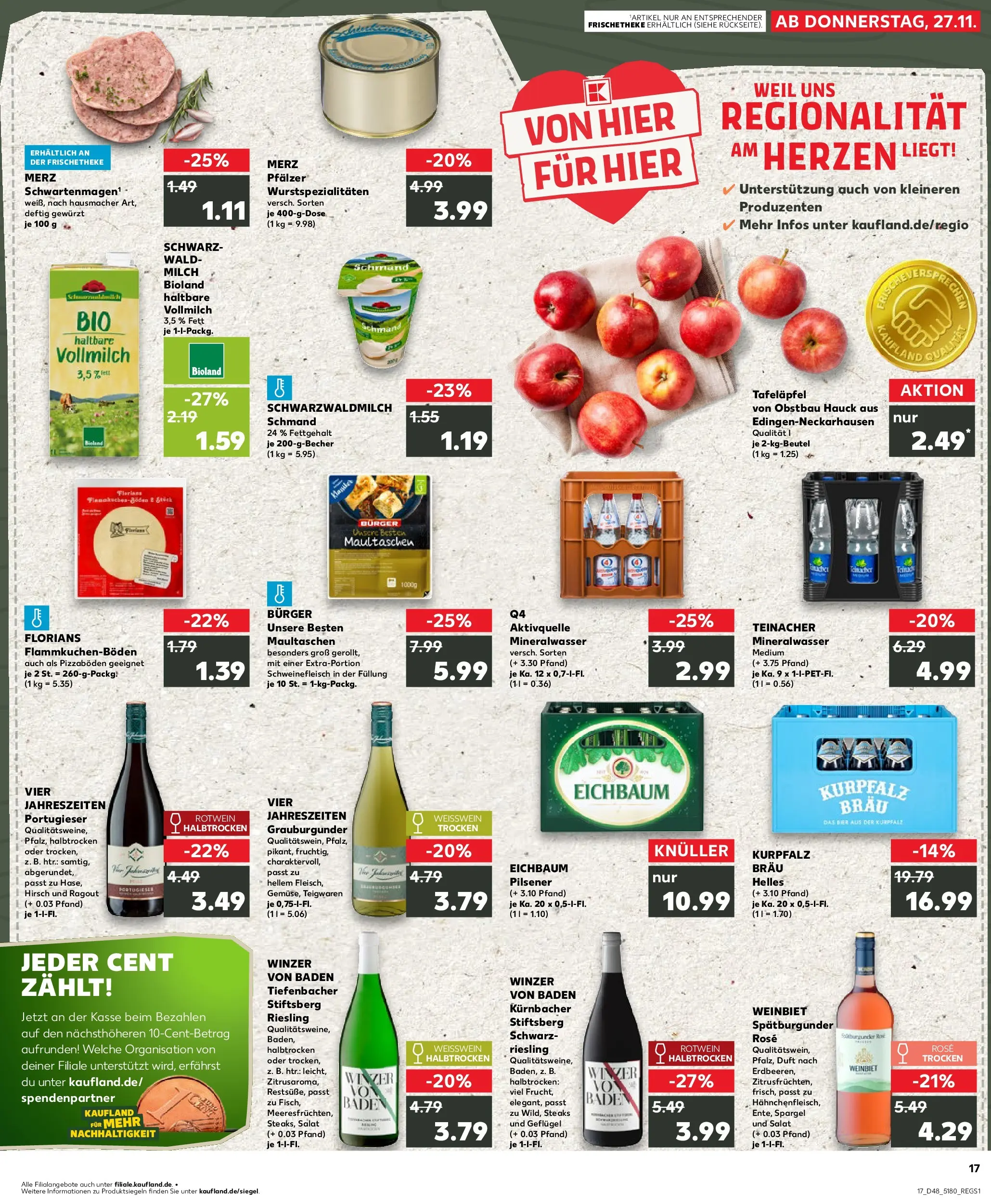 Prospekt Kaufland ab 30.11.2025 » Angebote Online zum Blättern | Seite: 17 | Produkte: Burger, Mineralwasser, Maultaschen, Salat