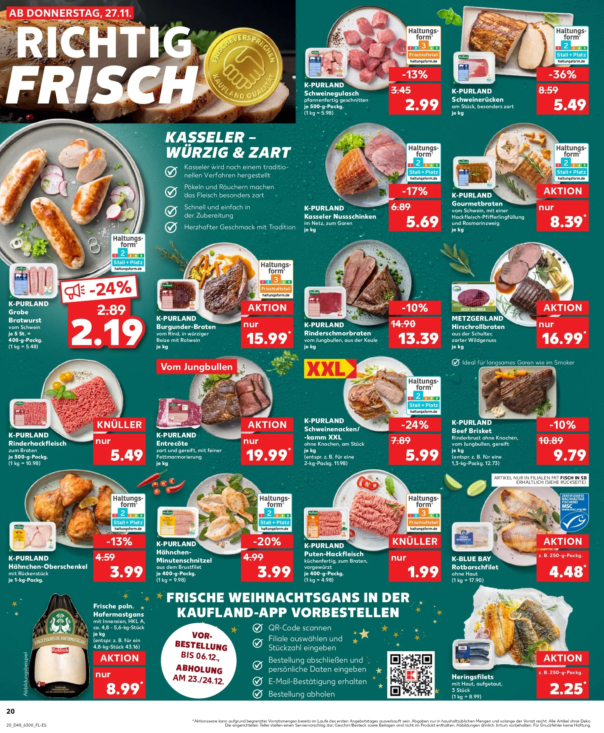 Prospekt Kaufland ab 30.11.2025 » Angebote Online zum Blättern | Seite: 20 | Produkte: Hahnchen, Bratwurst, Fisch, Fleisch