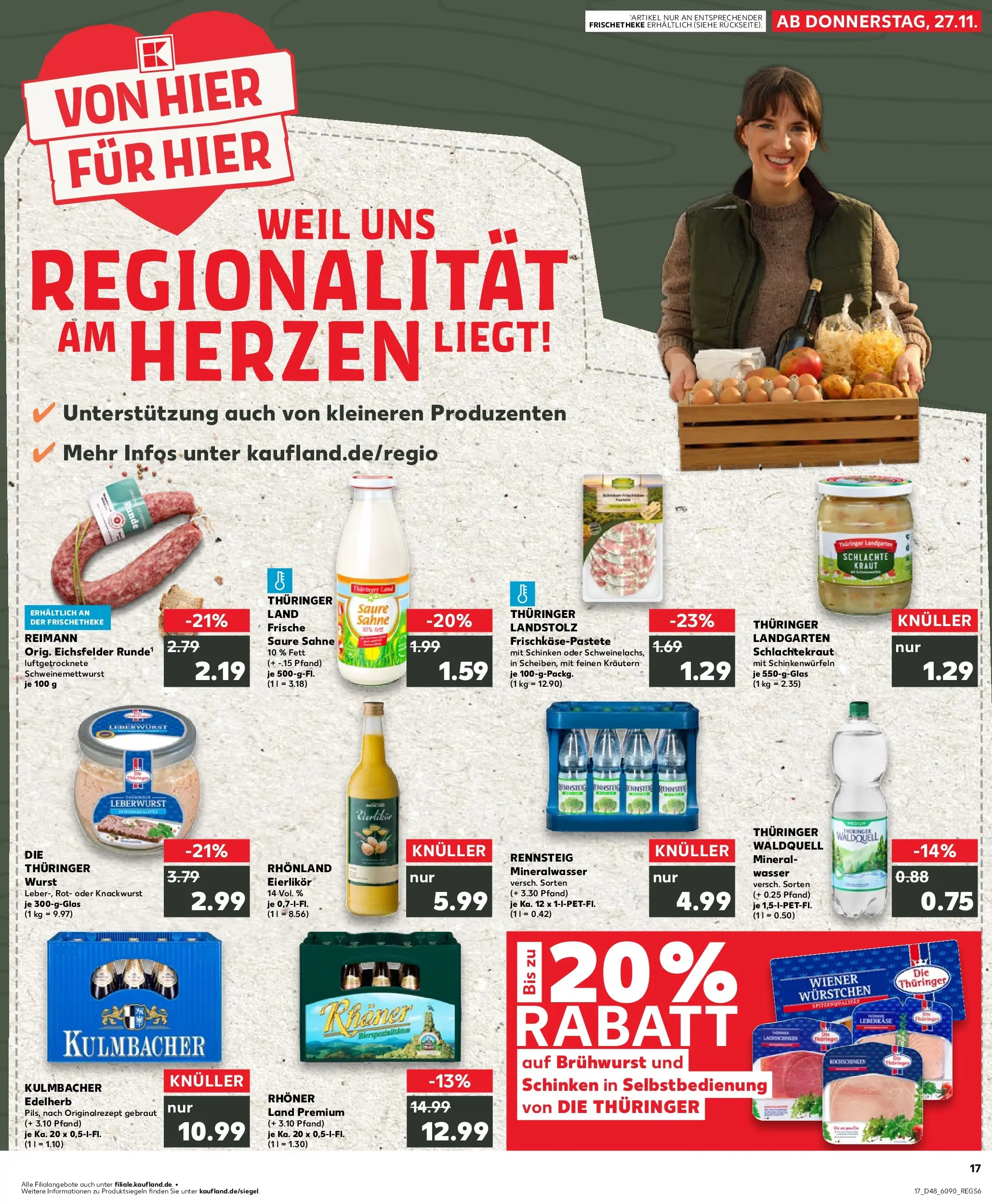 Prospekt Kaufland ab 30.11.2025 » Angebote Online zum Blättern | Seite: 17 | Produkte: Mineralwasser, Kraut, Schinken, Sahne