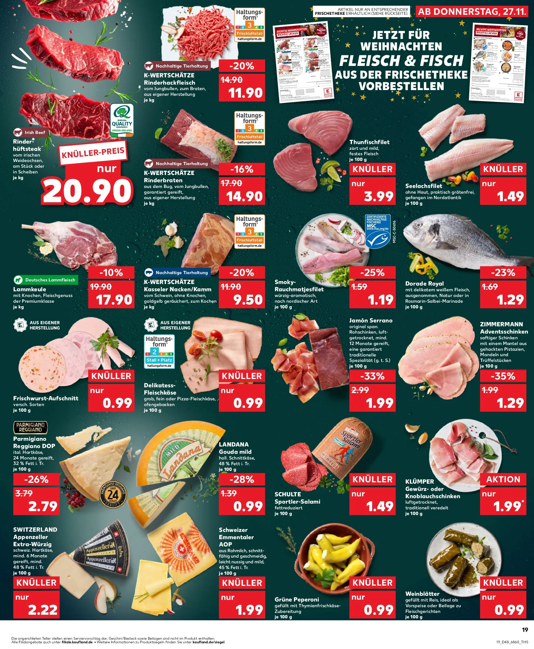 Prospekt Kaufland ab 30.11.2025 » Angebote Online zum Blättern | Seite: 19 | Produkte: Rinderbraten, Dorade, Lammkeule, Fleisch