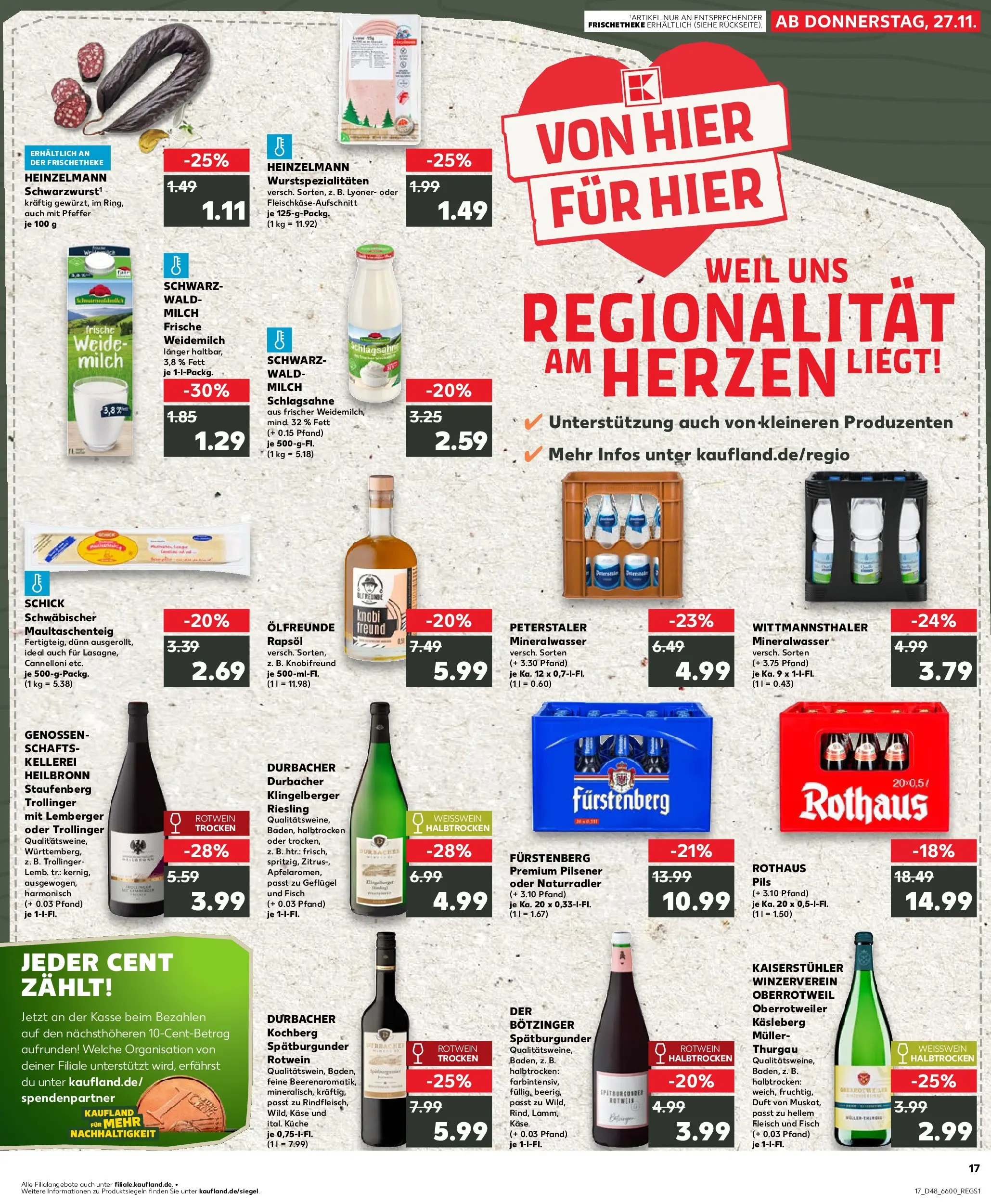 Prospekt Kaufland ab 30.11.2025 » Angebote Online zum Blättern | Seite: 17 | Produkte: Schlagsahne, Rotwein, Küche, Pasta