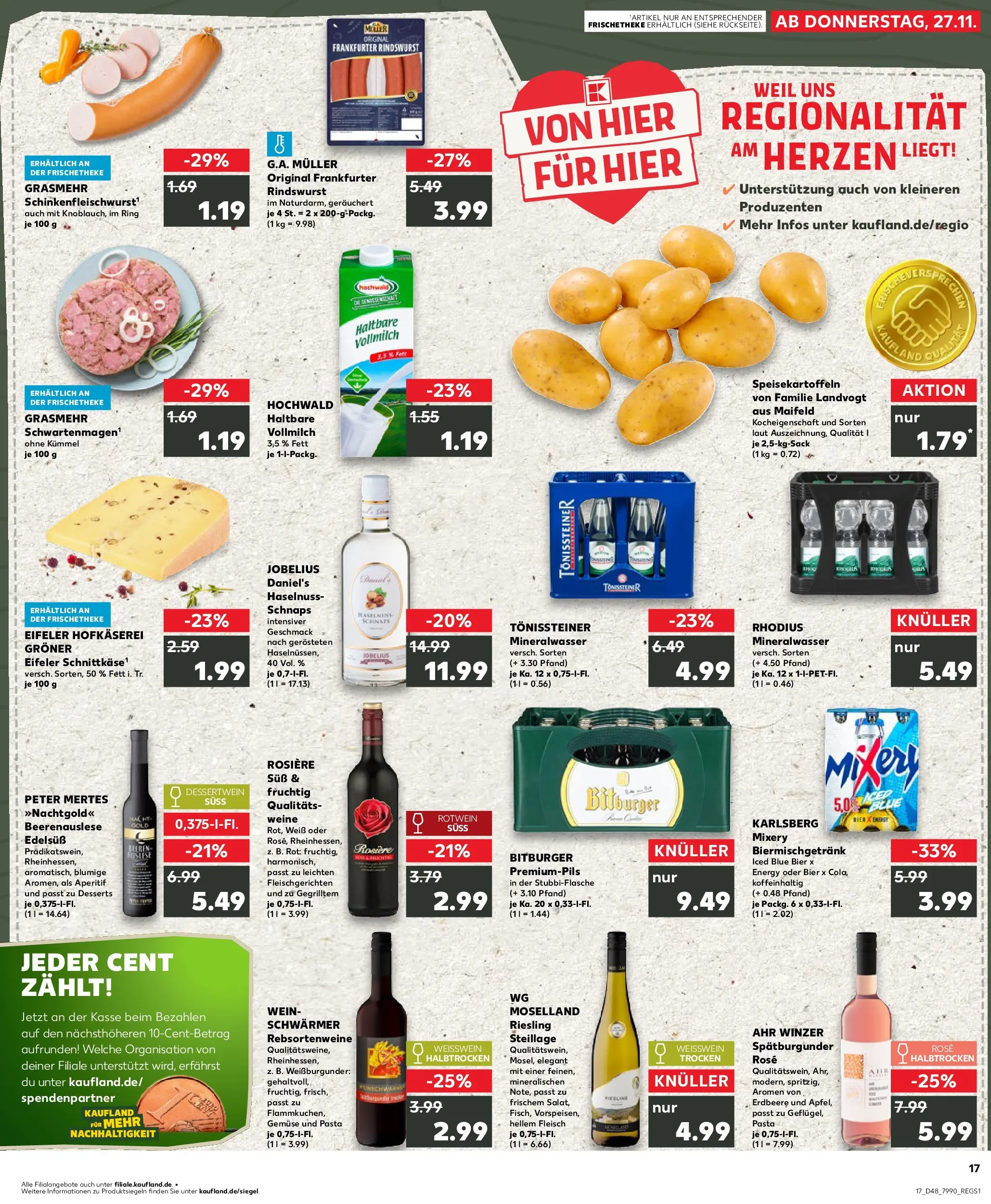 Prospekt Kaufland ab 30.11.2025 » Angebote Online zum Blättern | Seite: 17 | Produkte: Schnaps, Pasta, Wein, Fleisch
