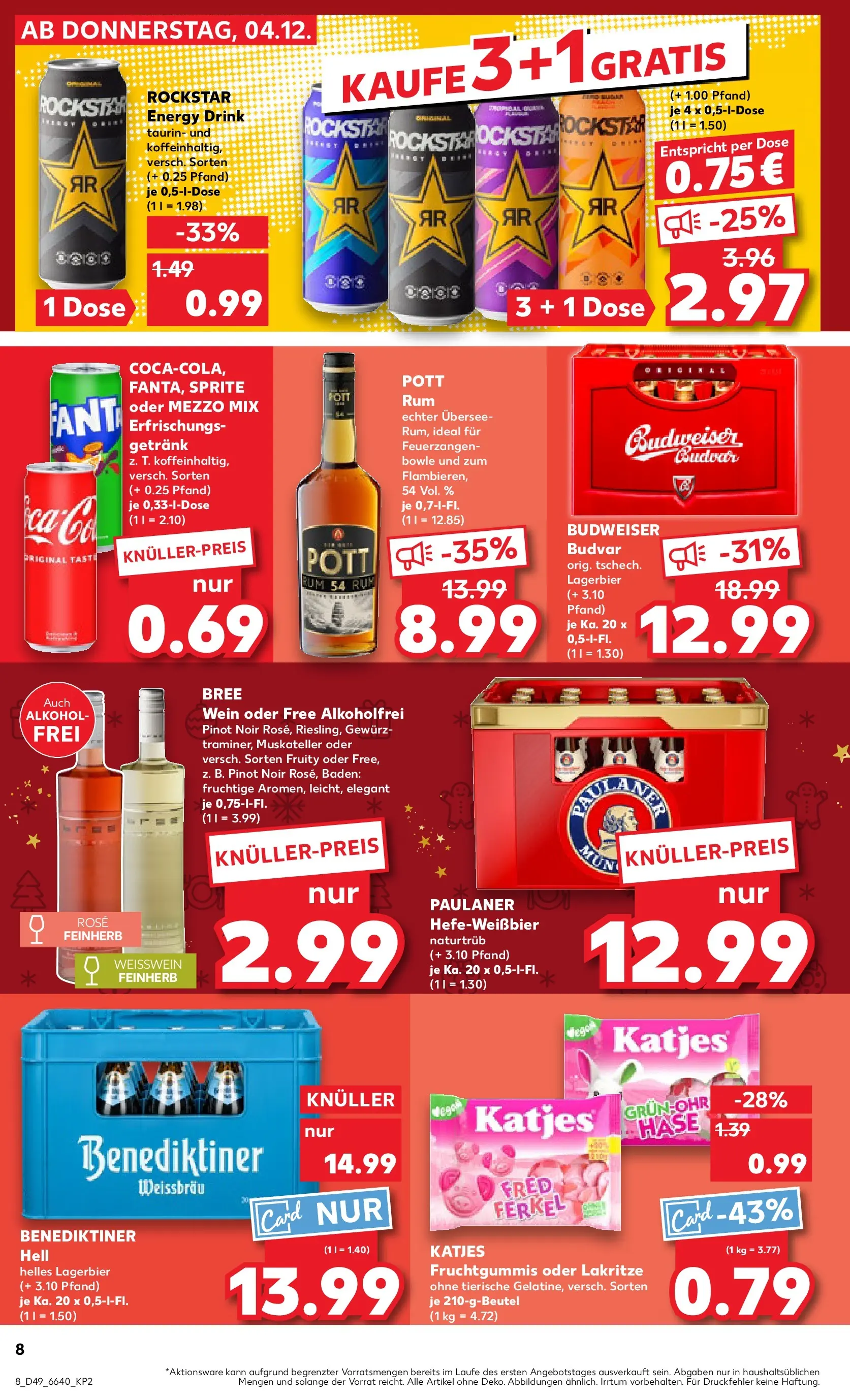 Prospekt Kaufland ab 03.12.2025 » Angebote Online zum Blättern | Seite: 8 | Produkte: Mezzo mix, Weißwein, Rockstar, Budweiser