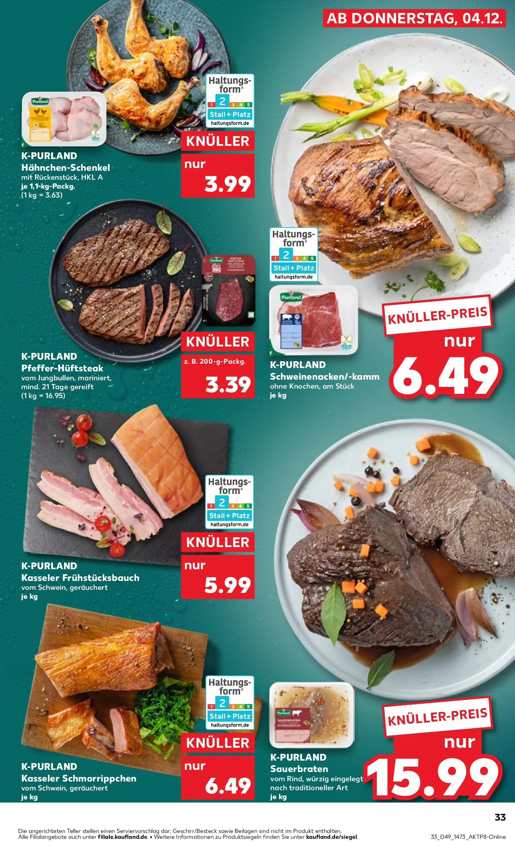 Prospekt Kaufland ab 04.12.2025 » Angebote Online zum Blättern | Seite: 33 | Produkte: Hahnchenschenkel, Steak