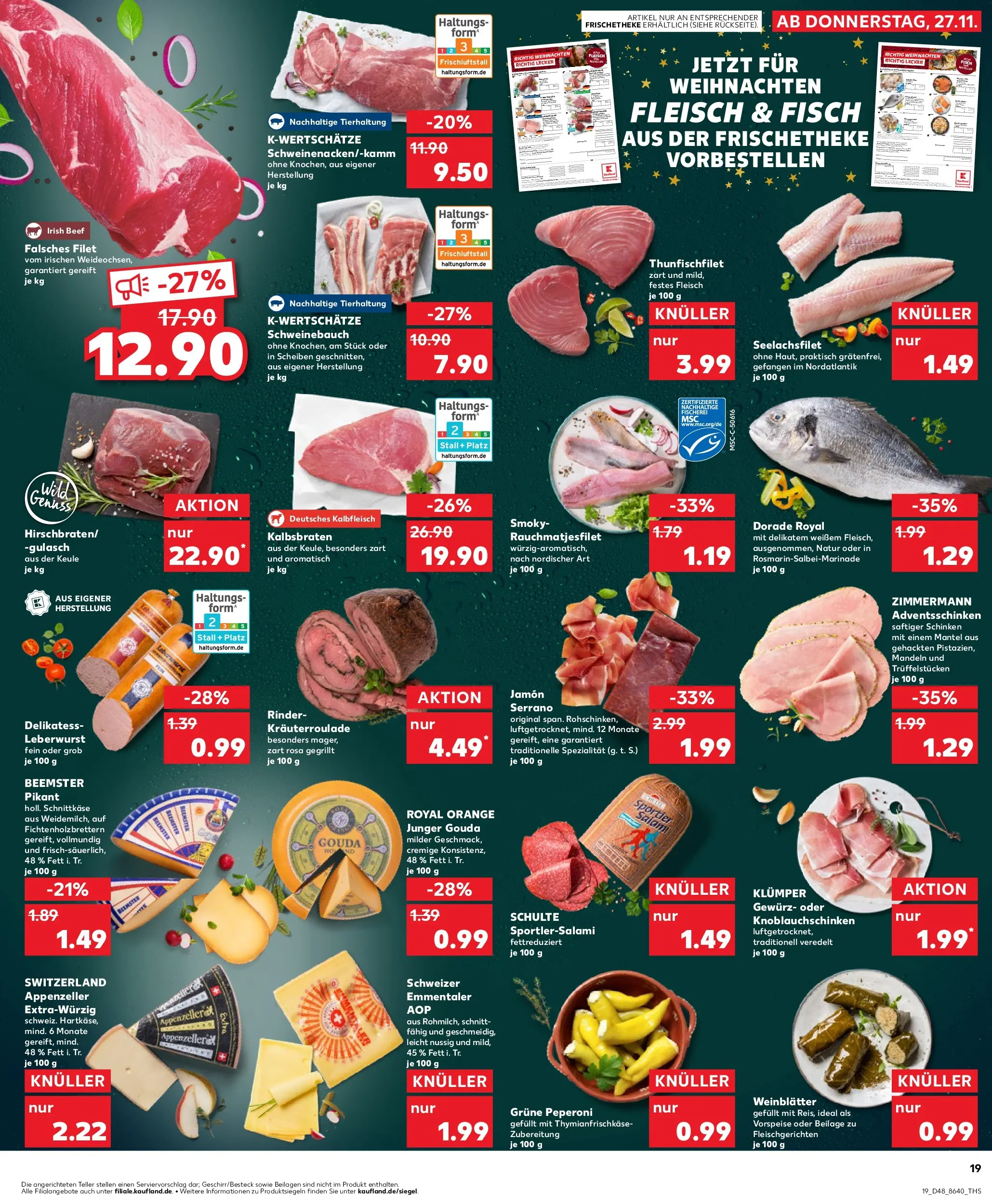 Prospekt Kaufland ab 30.11.2025 » Angebote Online zum Blättern | Seite: 19 | Produkte: Schweinebauch, Fisch, Mantel, Schinken