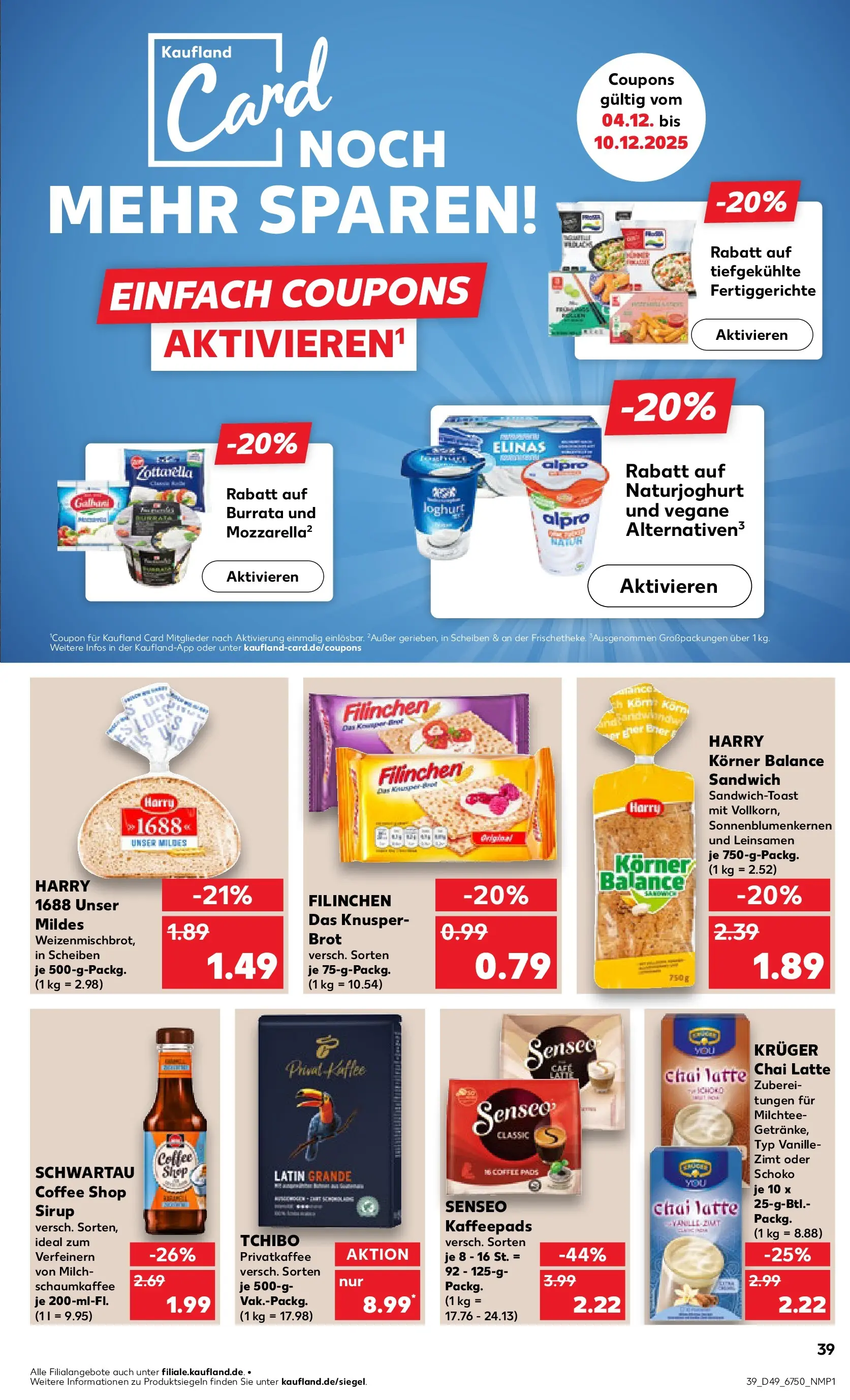Prospekt Kaufland ab 03.12.2025 » Angebote Online zum Blättern | Seite: 39 | Produkte: Kaffeepads, Kaffee, Senseo kaffeepads, Brot