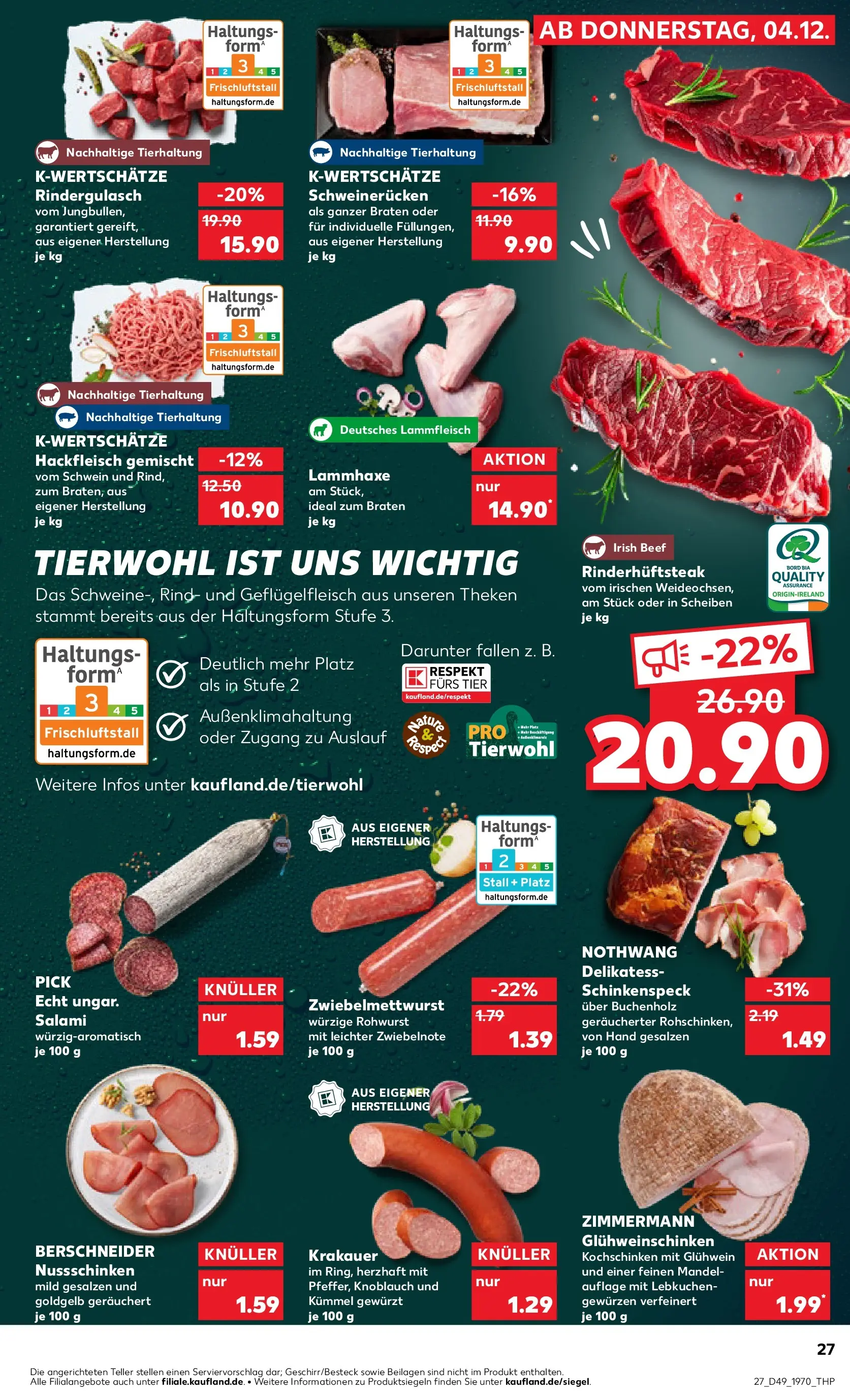 Prospekt Kaufland ab 04.12.2025 » Angebote Online zum Blättern | Seite: 27 | Produkte: Knoblauch, Salami, Steak, Hackfleisch