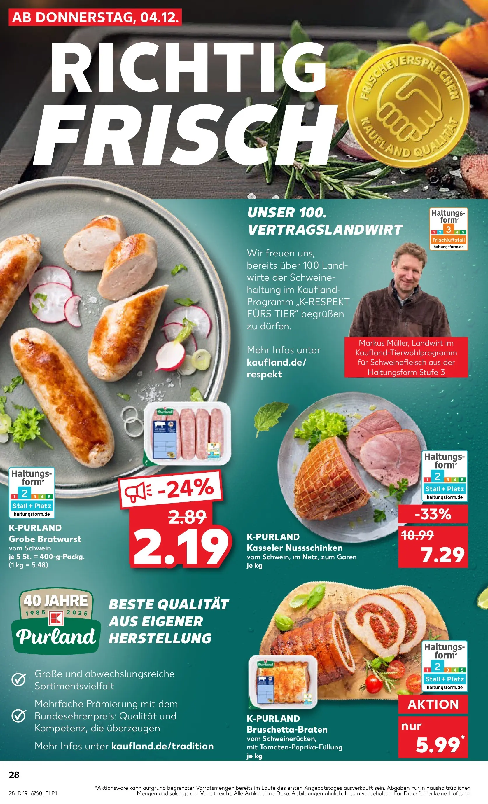 Prospekt Kaufland ab 03.12.2025 » Angebote Online zum Blättern | Seite: 28 | Produkte: Bratwurst, Schweinefleisch