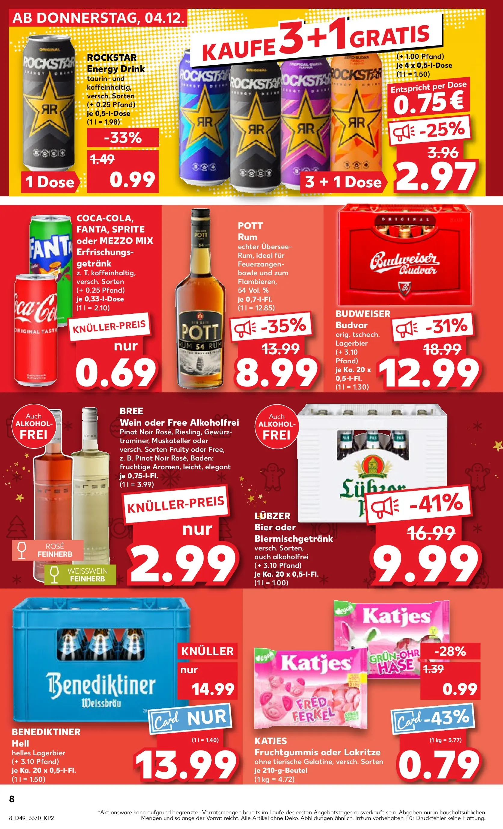 Prospekt Kaufland ab 04.12.2025 » Angebote Online zum Blättern | Seite: 8 | Produkte: Rockstar energy, Bier, Weißwein, Budweiser