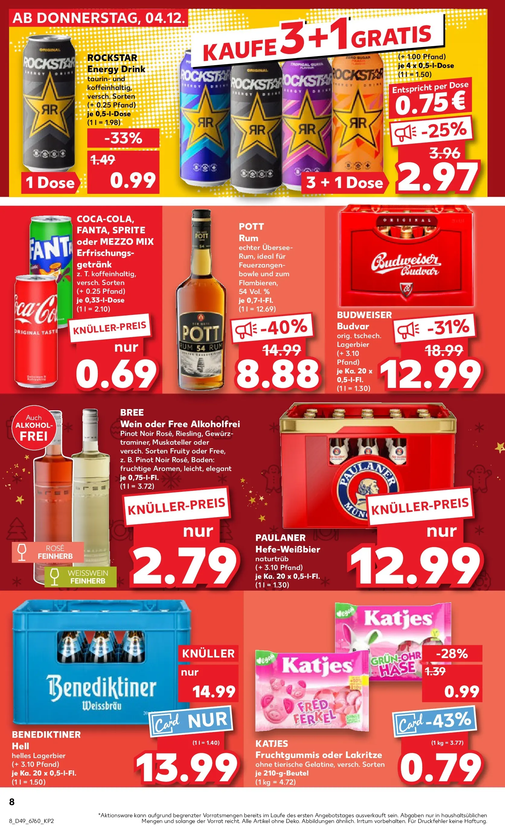 Prospekt Kaufland ab 04.12.2025 » Angebote Online zum Blättern | Seite: 8 | Produkte: Sprite, Energy, Weißwein, Rum