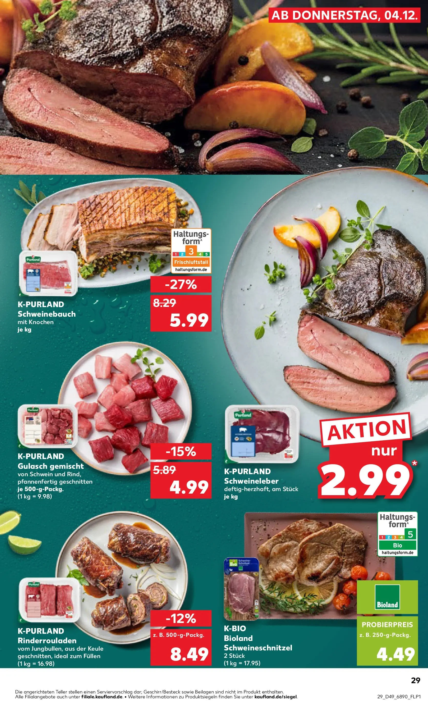 Prospekt Kaufland ab 04.12.2025 » Angebote Online zum Blättern | Seite: 29 | Produkte: Rinderrouladen, Schweinebauch, Schnitzel, Gulasch