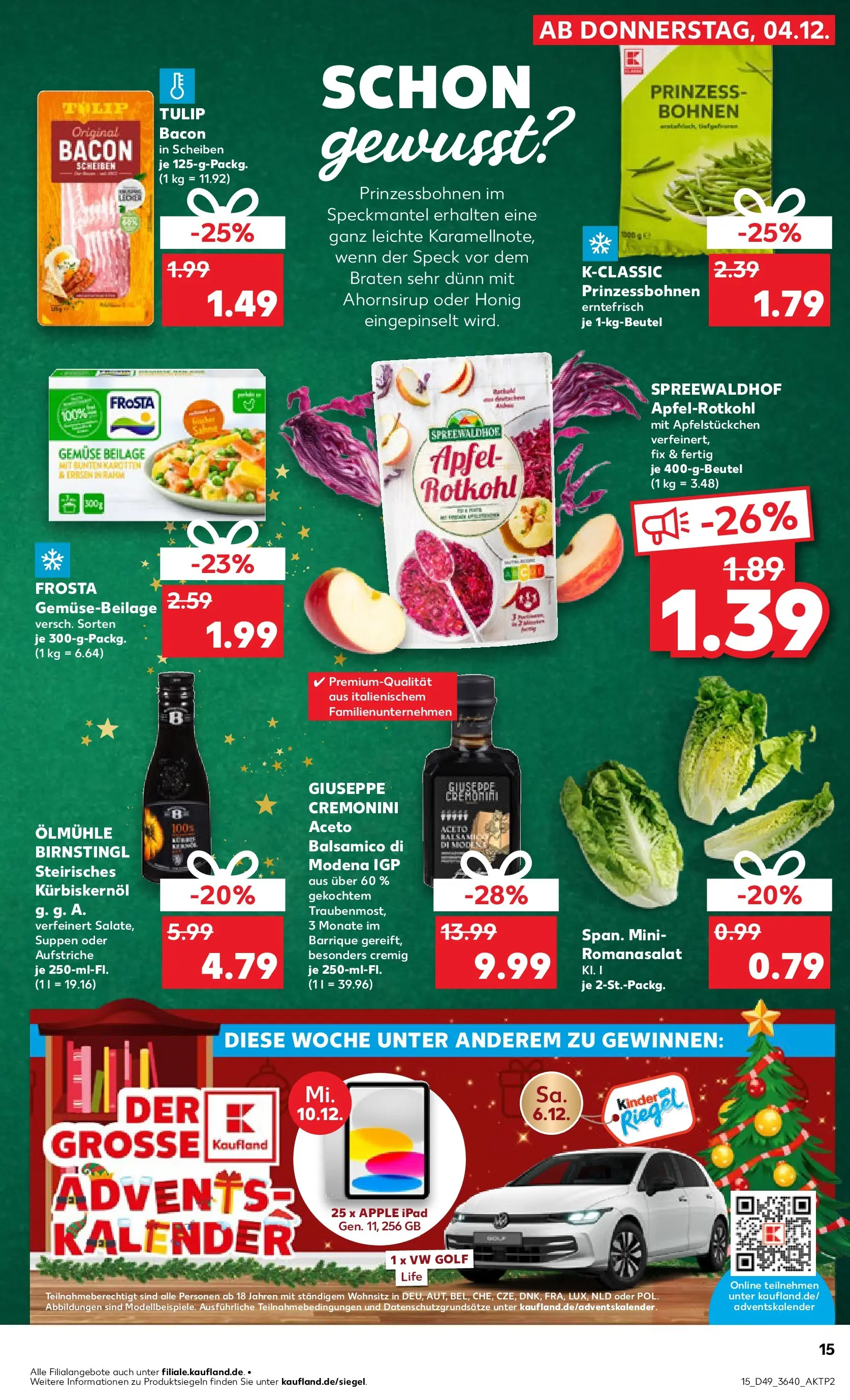 Prospekt Kaufland ab 04.12.2025 » Angebote Online zum Blättern | Seite: 15 | Produkte: Kürbiskernöl, Rotkohl, Äpfel, Apple
