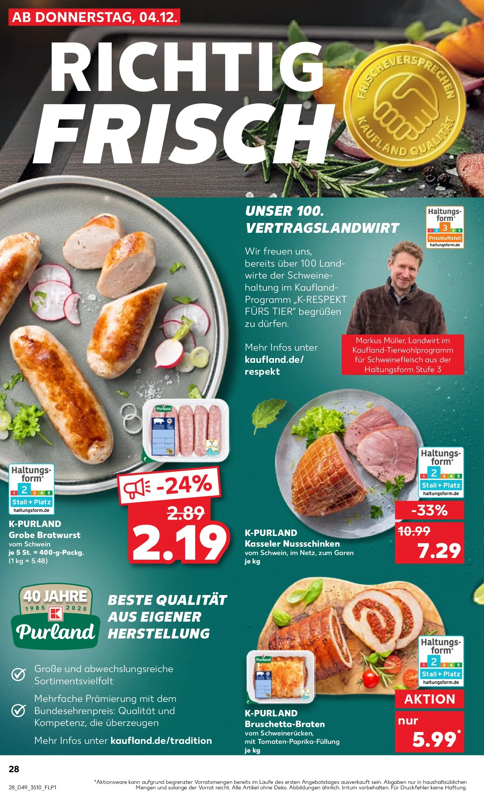 Prospekt Kaufland ab 04.12.2025 » Angebote Online zum Blättern | Seite: 28 | Produkte: Bratwurst, Schweinefleisch