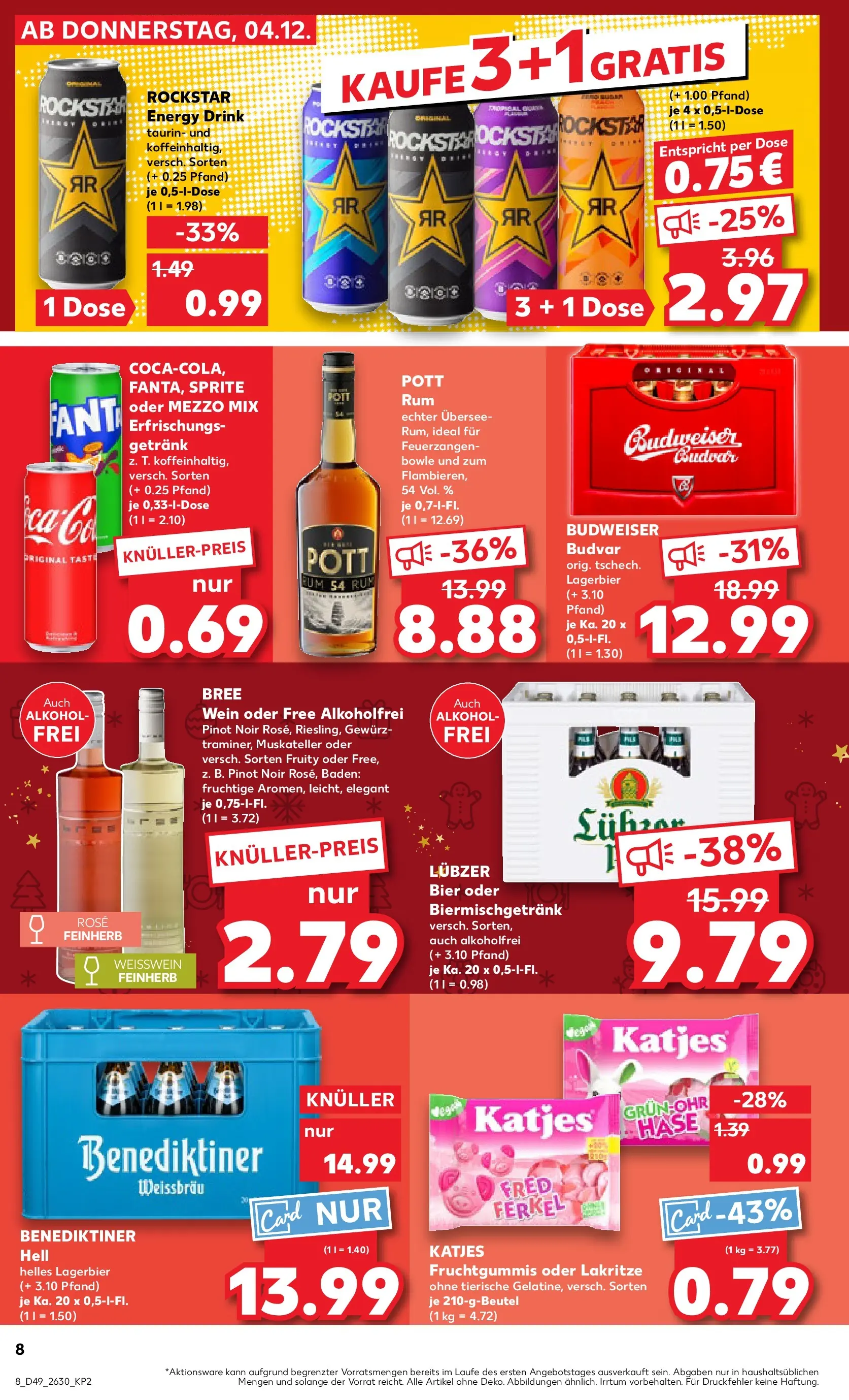 Prospekt Kaufland ab 04.12.2025 » Angebote Online zum Blättern | Seite: 8 | Produkte: Rum, Bree, Benediktiner hell, Wein