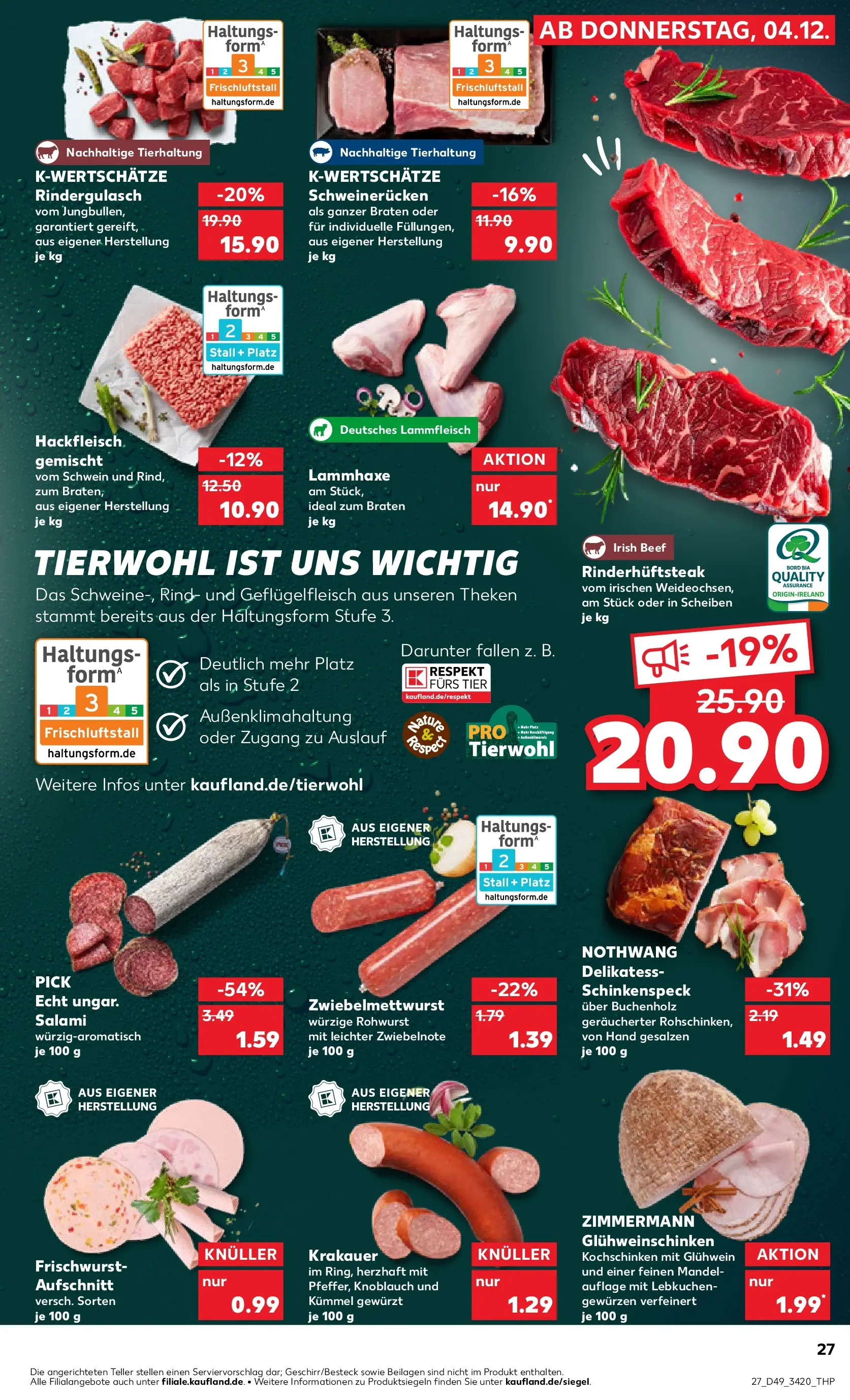 Prospekt Kaufland ab 04.12.2025 » Angebote und Werbung Online | Seite: 27 | Produkte: Rindergulasch, Schweinerucken, Salami, Hackfleisch Prospekt Kaufland ab 04.12.2025 » Angebote Online zum Blättern | Seite: 27 | Produkte: Rindergulasch, Schweinerucken, Salami, Hackfleisch
