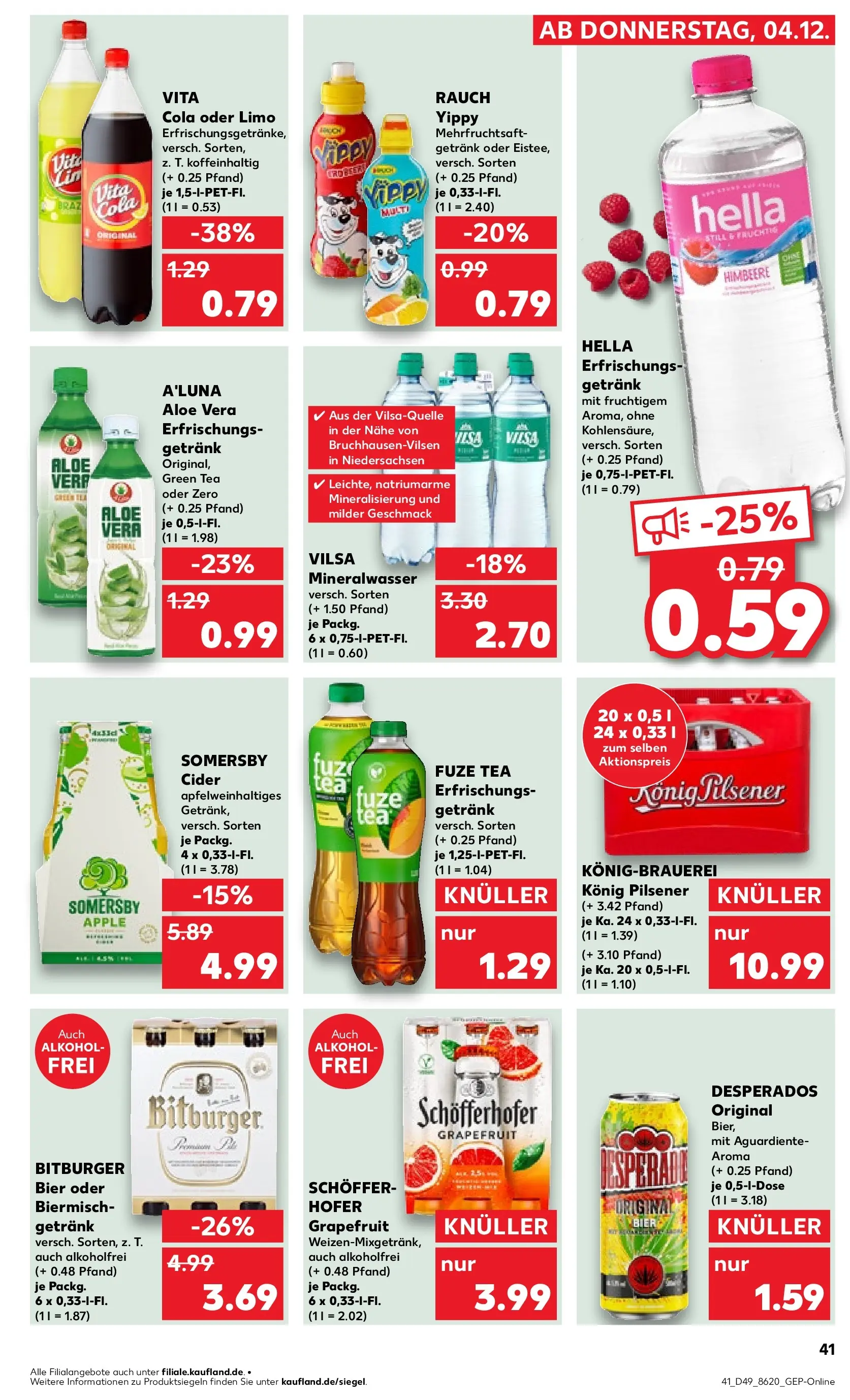Prospekt Kaufland ab 04.12.2025 » Angebote und Werbung Online | Seite: 49 | Produkte: Fuze tea, Konig pilsener, Mineralwasser, Vita cola Prospekt Kaufland ab 04.12.2025 » Angebote Online zum Blättern | Seite: 49 | Produkte: Fuze tea, Konig pilsener, Mineralwasser, Vita cola