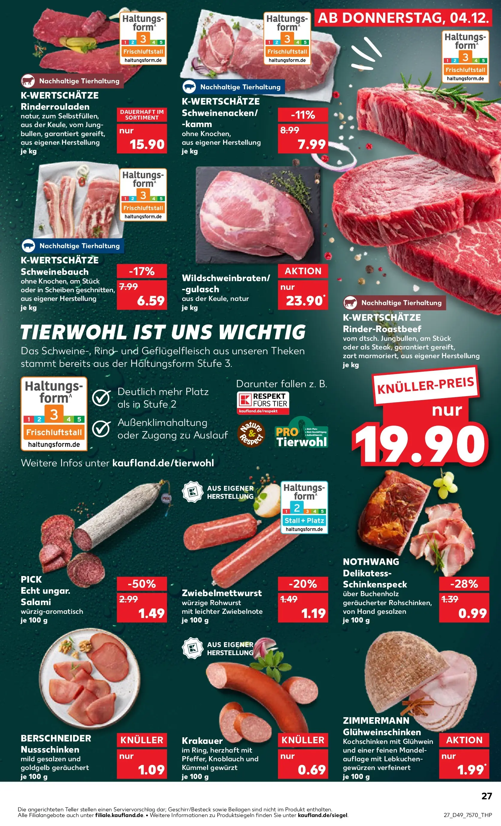 Prospekt Kaufland ab 04.12.2025 » Angebote und Werbung Online | Seite: 27 | Produkte: Rinderrouladen, Schweinebauch, Gulasch, Salami Prospekt Kaufland ab 04.12.2025 » Angebote Online zum Blättern | Seite: 27 | Produkte: Rinderrouladen, Schweinebauch, Gulasch, Salami