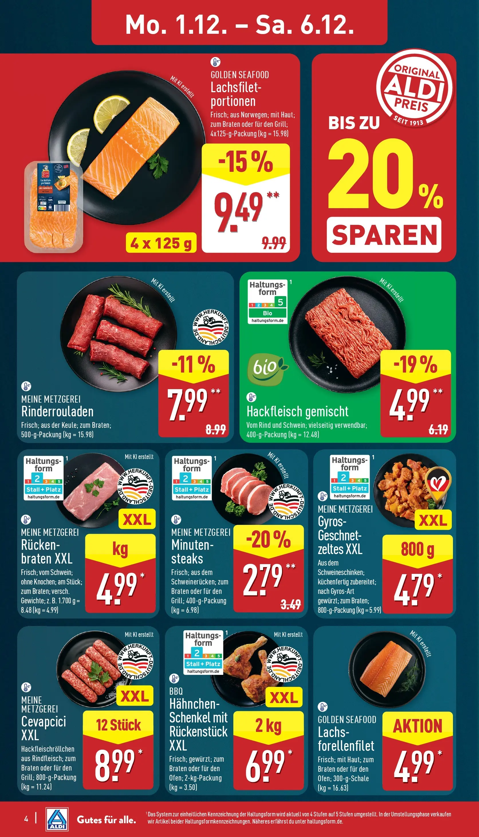 Aldi - ALDI Nord: Wochenangebote (ab 30.11.2025) » Angebote Online | Seite: 4 | Produkte: Rinderrouladen, Hahnchen, Cevapcici, Hackfleisch