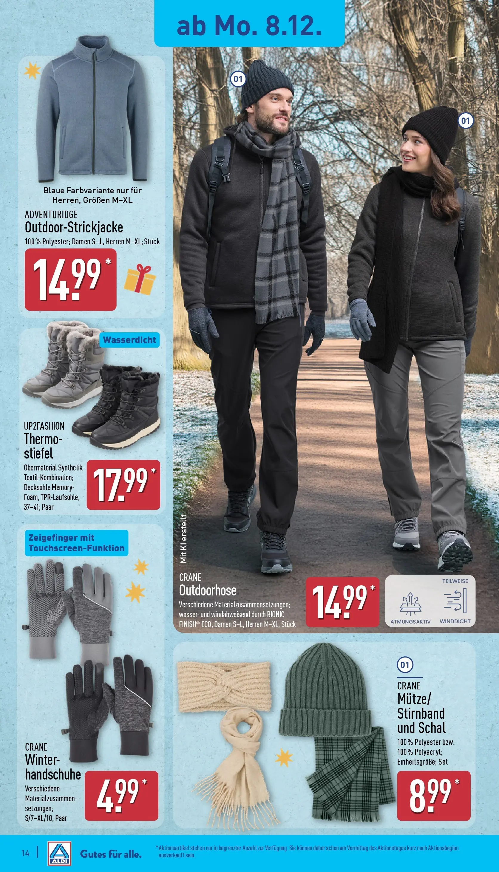 Aldi - ALDI Nord: Wochenangebote (ab 07.12.2025) » Angebote Online | Seite: 15 | Produkte: Up2fashion, Wasser, Schal, Handschuhe